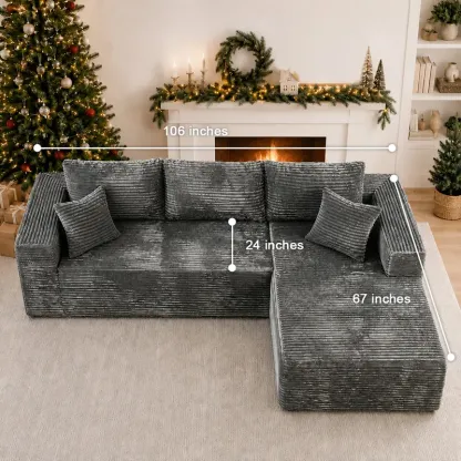 Conjunto moderno de sofá reclinable modular en forma de L de terciopelo