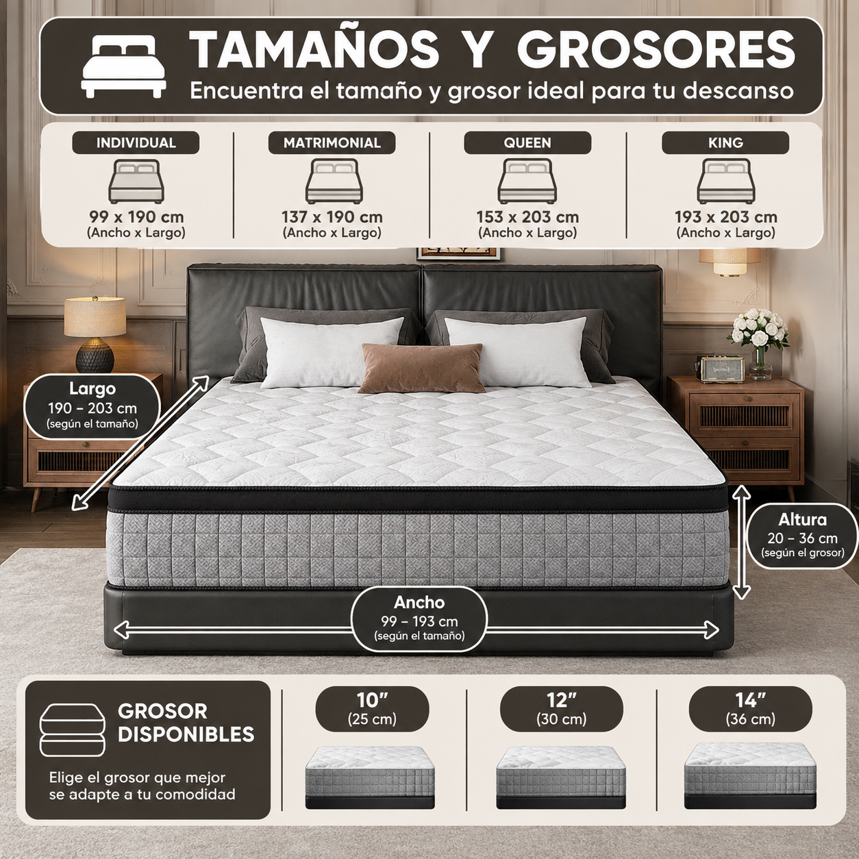 Colchón híbrido Bed-in-a-Box, firmeza media con alivio de presión y aislamiento de movimiento, individual/doble/queen/king para todos los durmientes, colchón tamaño queen, colchón tamaño completo, espuma viscoelástica de soporte, espuma viscoelástica prem
