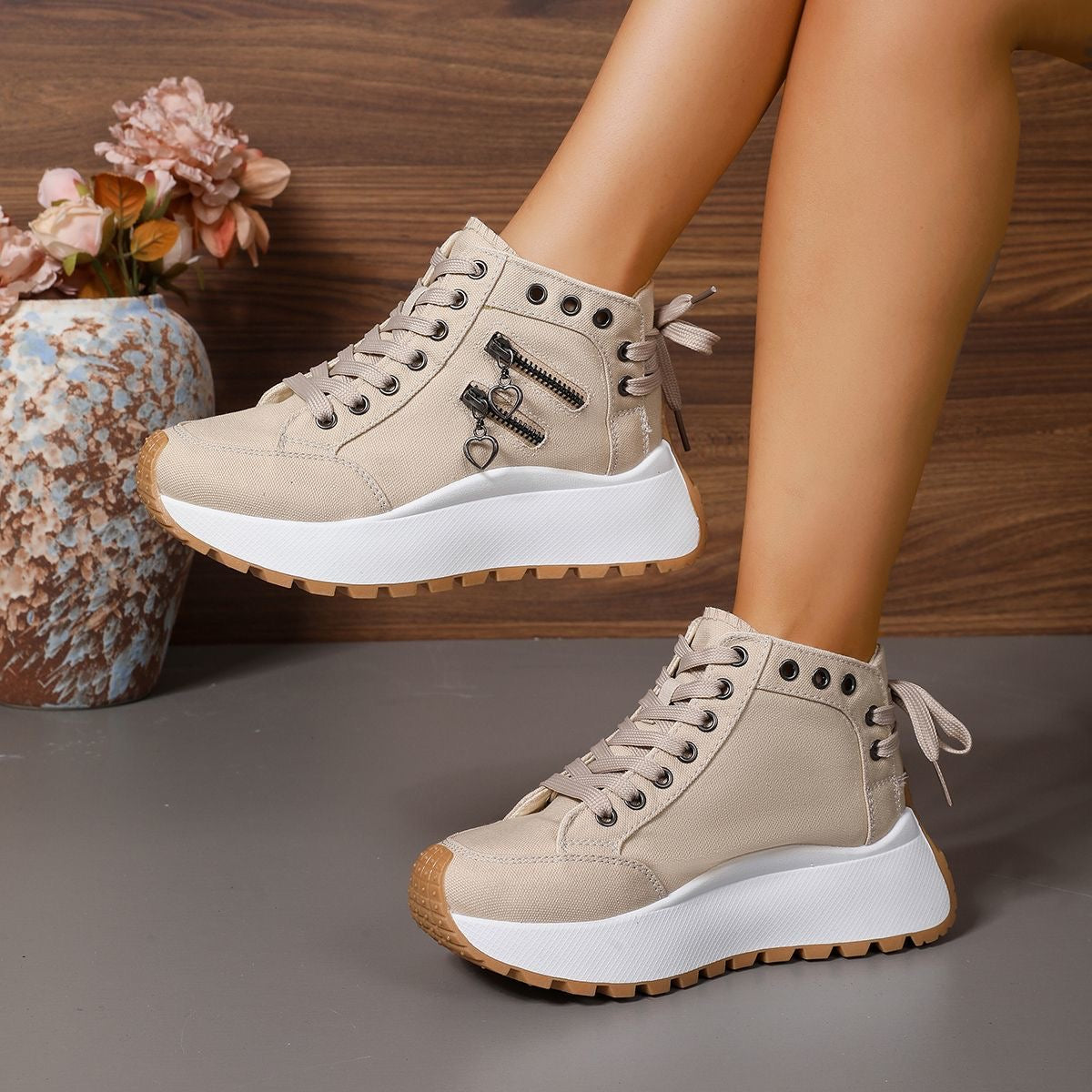 Zapatos casuales de plataforma con punta redonda