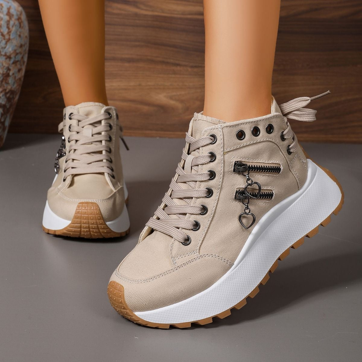 Zapatos casuales de plataforma con punta redonda