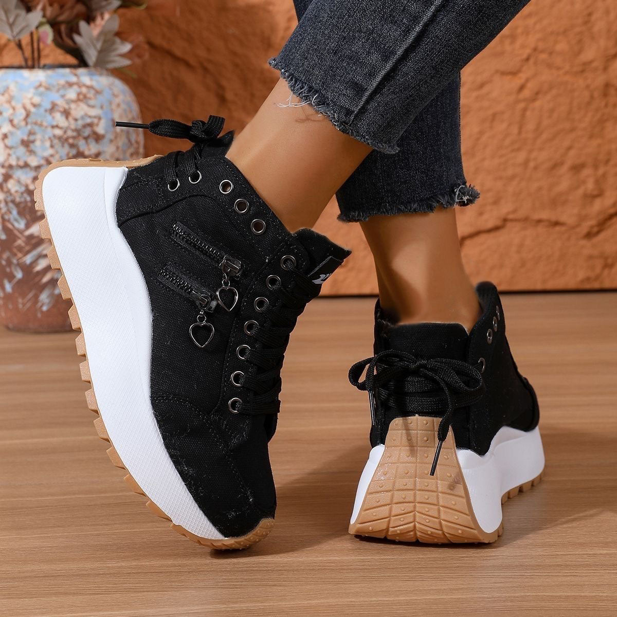 Zapatos casuales de plataforma con punta redonda