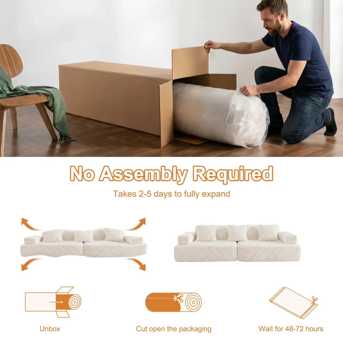 Sofá modular seccional sin estructura, chaise longue extragrande con asientos profundos, sofá cama modular Cloud, no requiere montaje, combinación libre, sofá seccional moderno. Sofá seccional sin estructura. Muebles de sala de estar.