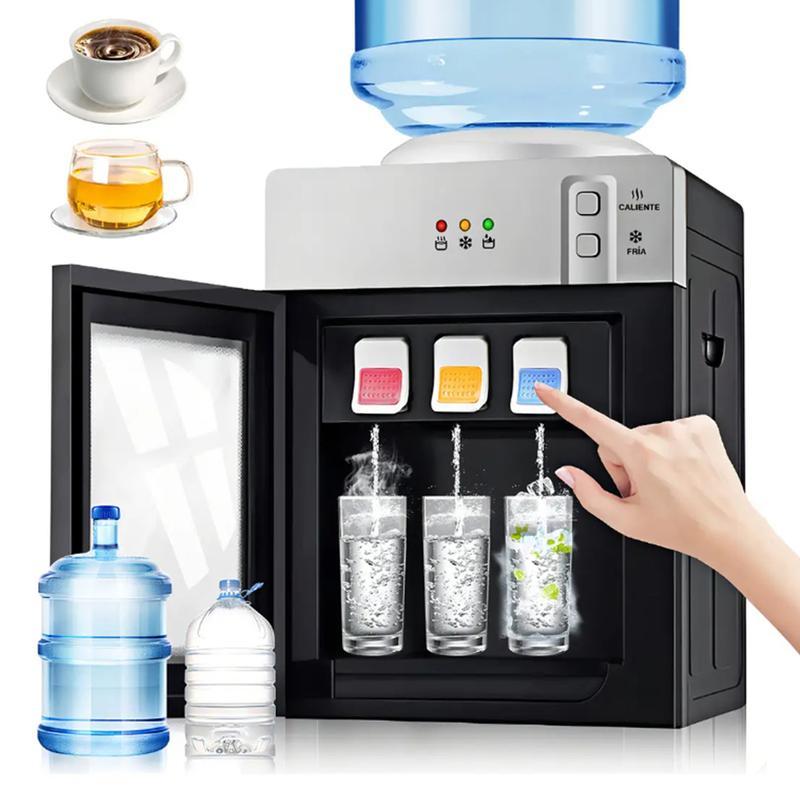 Dispensador De Agua Fría Caliente Y Templada Plateado HS-35 De Mesa Eléctrico Con 3 Salidas Compatible Con Garrafón 3.5L A 18.9L 110V Enfriamiento 75W Calentamiento 500W Ideal Para Hogar Oficina Dormitorio