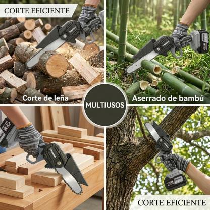 Kit de Herramientas Eléctricas Inalámbricas  4 en 1 con Taladro Percutor, Llave de Impacto, Motosierra y Soplador de Turbina, Motor Sin Escobillas, 2 Baterías y Luz LED
