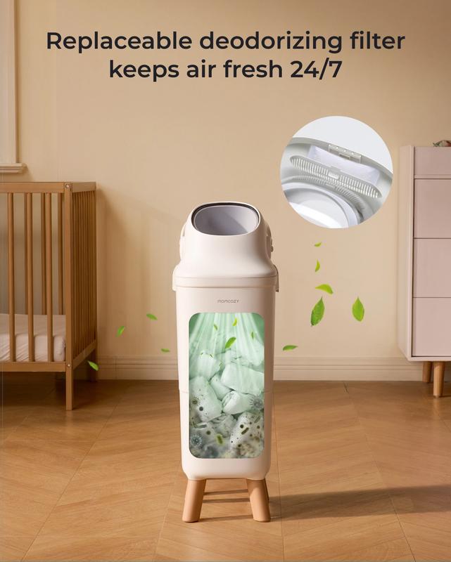 Cubo para pañales – Eliminación de residuos con control de olores para el dormitorio infantil. Diseñado para facilitar los cambios de pañales diarios y mantener el espacio limpio y sin malos olores.