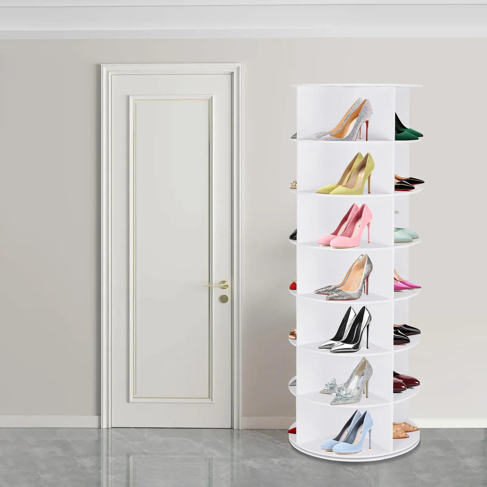 Zapatero Giratorio 360° de 7 Niveles, Organizador Circular para 28 Pares de Zapatos, Ahorra Espacio para Entrada, Dormitorio y Sala