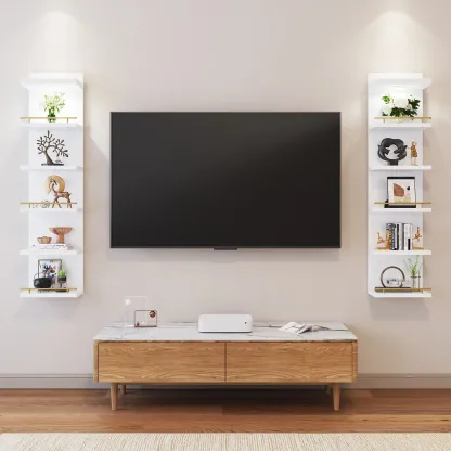 Estantería Flotante Minimalista de 6/8 Niveles con Luz LED, Estante Vertical Blanco para Exhibición y Decoración, Librero de Pared con Iluminación Ajustable y Control Remoto, Ideal para Dormitorio, Sala, Oficina y Almacenamiento del Hogar