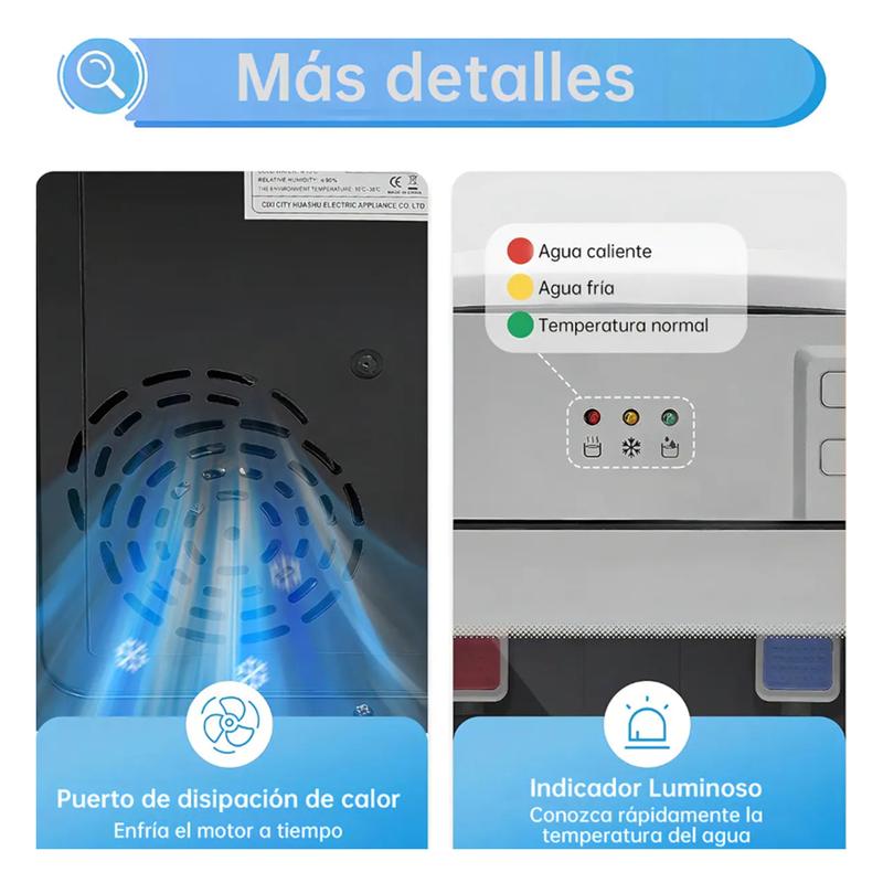 Dispensador De Agua Fría Caliente Y Templada Plateado HS-35 De Mesa Eléctrico Con 3 Salidas Compatible Con Garrafón 3.5L A 18.9L 110V Enfriamiento 75W Calentamiento 500W Ideal Para Hogar Oficina Dormitorio