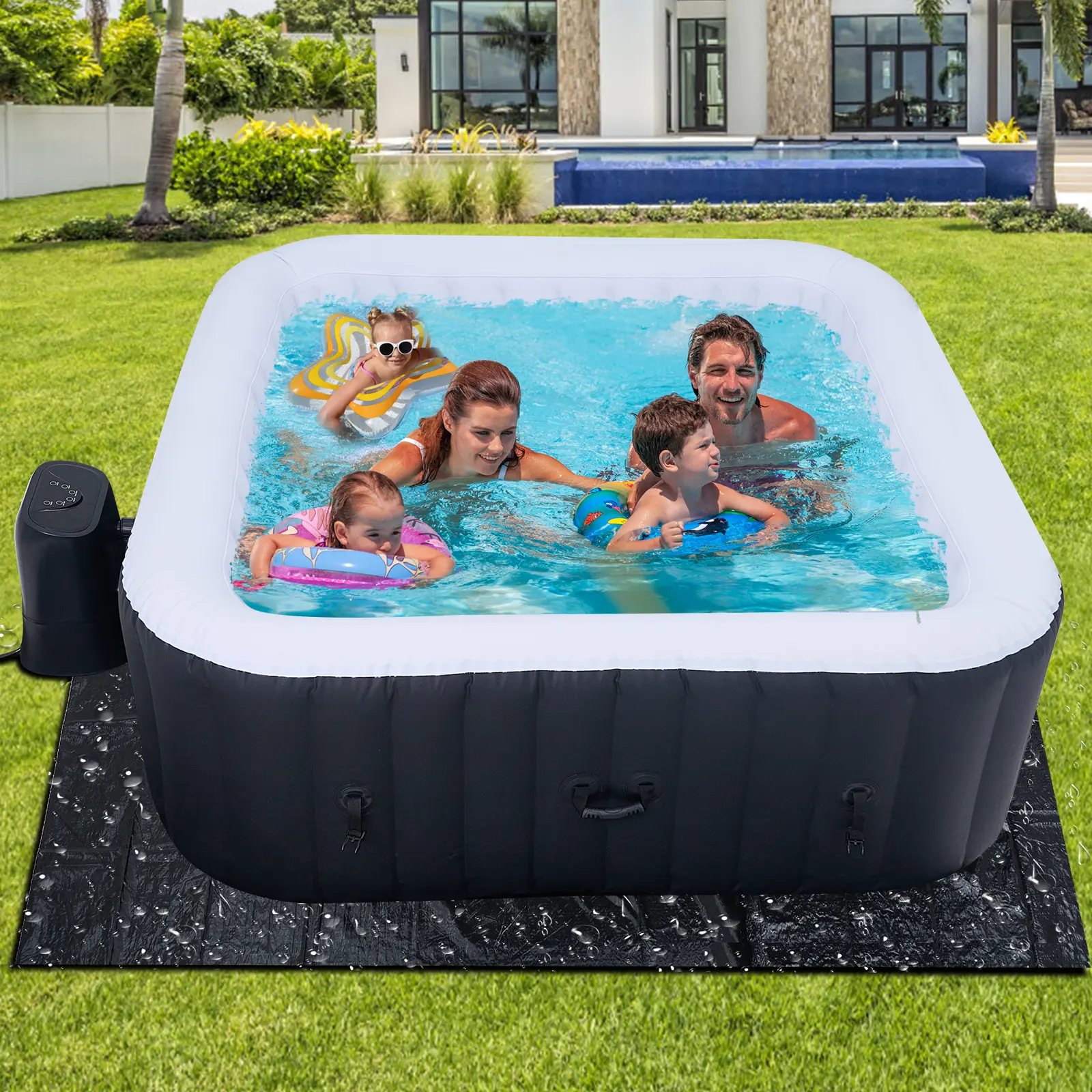 Spa Inflable Exterior para 4-6 Personas, Jacuzzi Portátil con 130 Chorros de Burbujas, Bomba de Calor y Filtro, Ideal para Patio y Jardín
