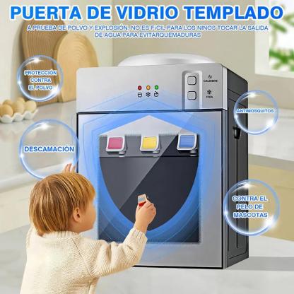 Dispensador De Agua Fría Caliente Y Templada Plateado HS-35 De Mesa Eléctrico Con 3 Salidas Compatible Con Garrafón 3.5L A 18.9L 110V Enfriamiento 75W Calentamiento 500W Ideal Para Hogar Oficina Dormitorio