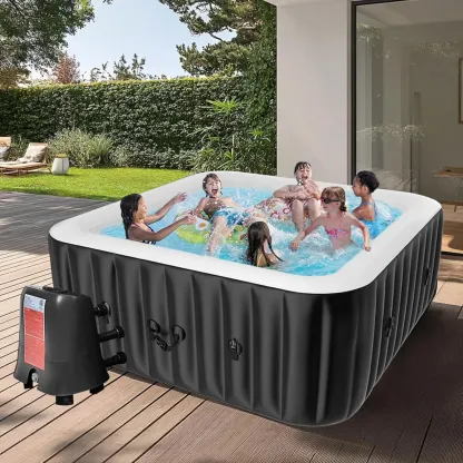 Spa Inflable Exterior para 4-6 Personas, Jacuzzi Portátil con 130 Chorros de Burbujas, Bomba de Calor y Filtro, Ideal para Patio y Jardín