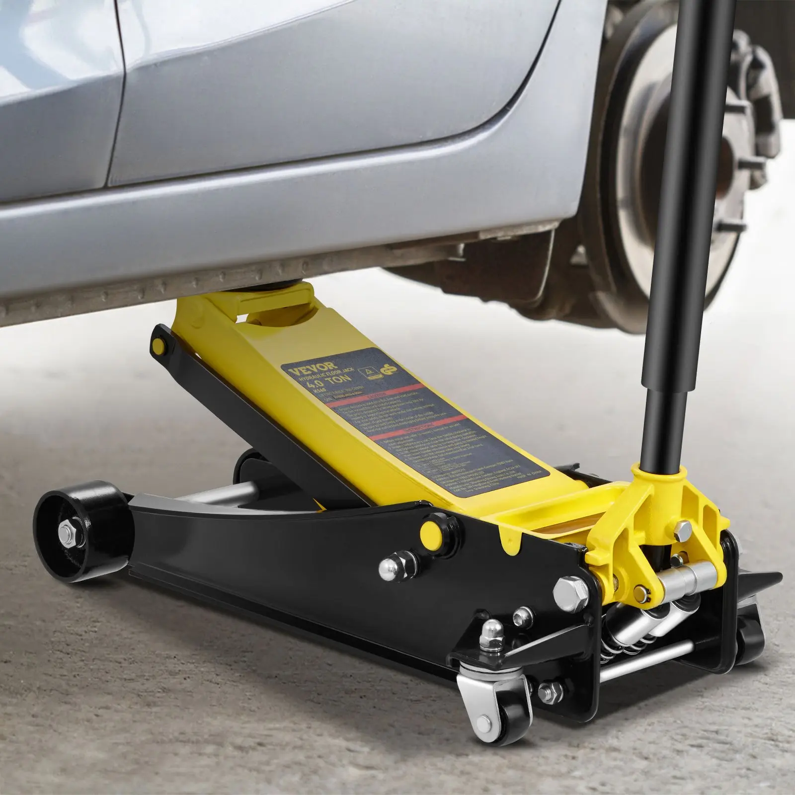 Gato de piso de perfil bajo de 4 toneladas, de acero resistente, con doble pistón, bomba rápida, portátil, para ruedas de automóvil