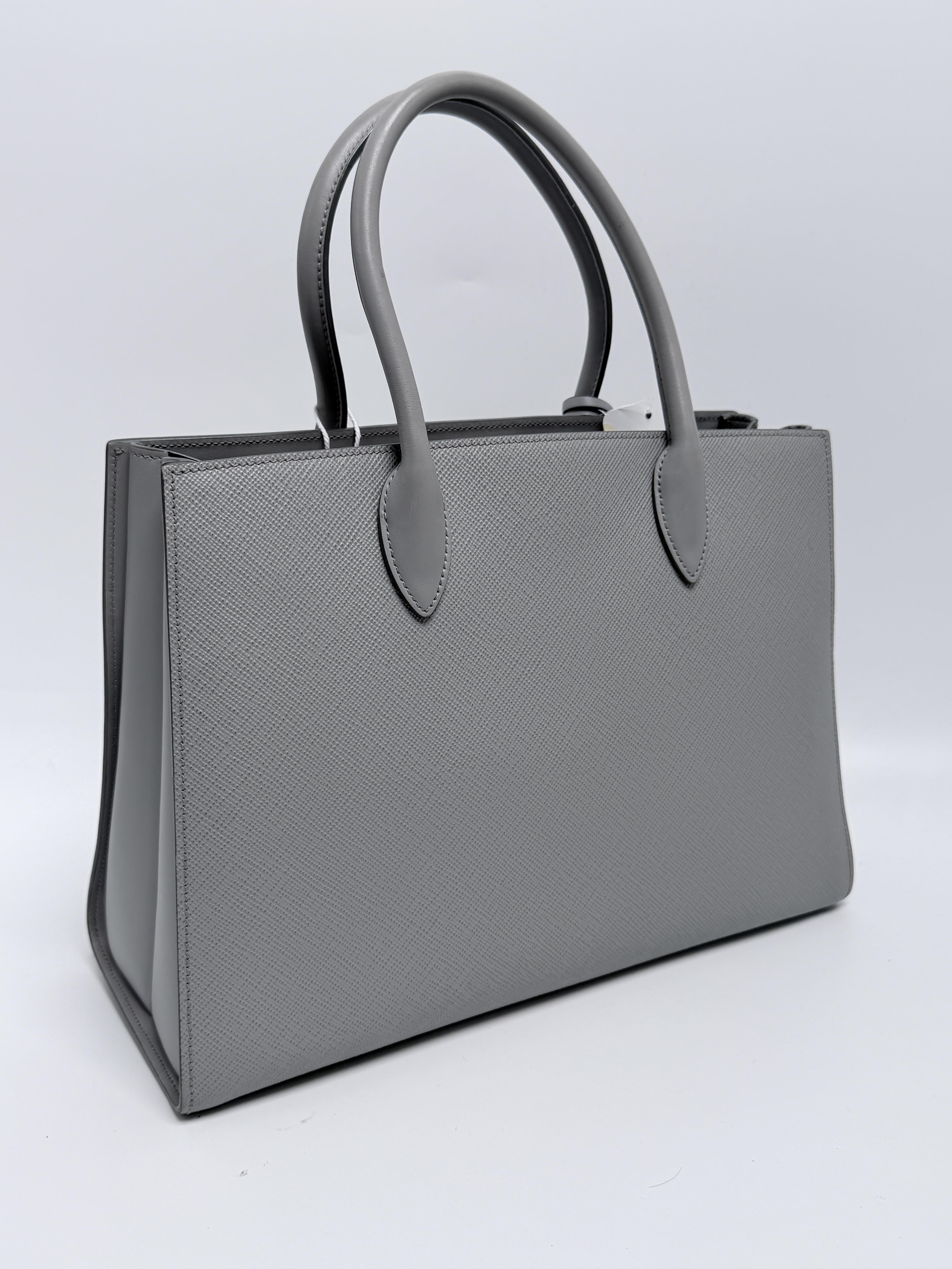 Vitello Phenix Nube Gray Grained Tote Bag Handle Handbag ZS178PR