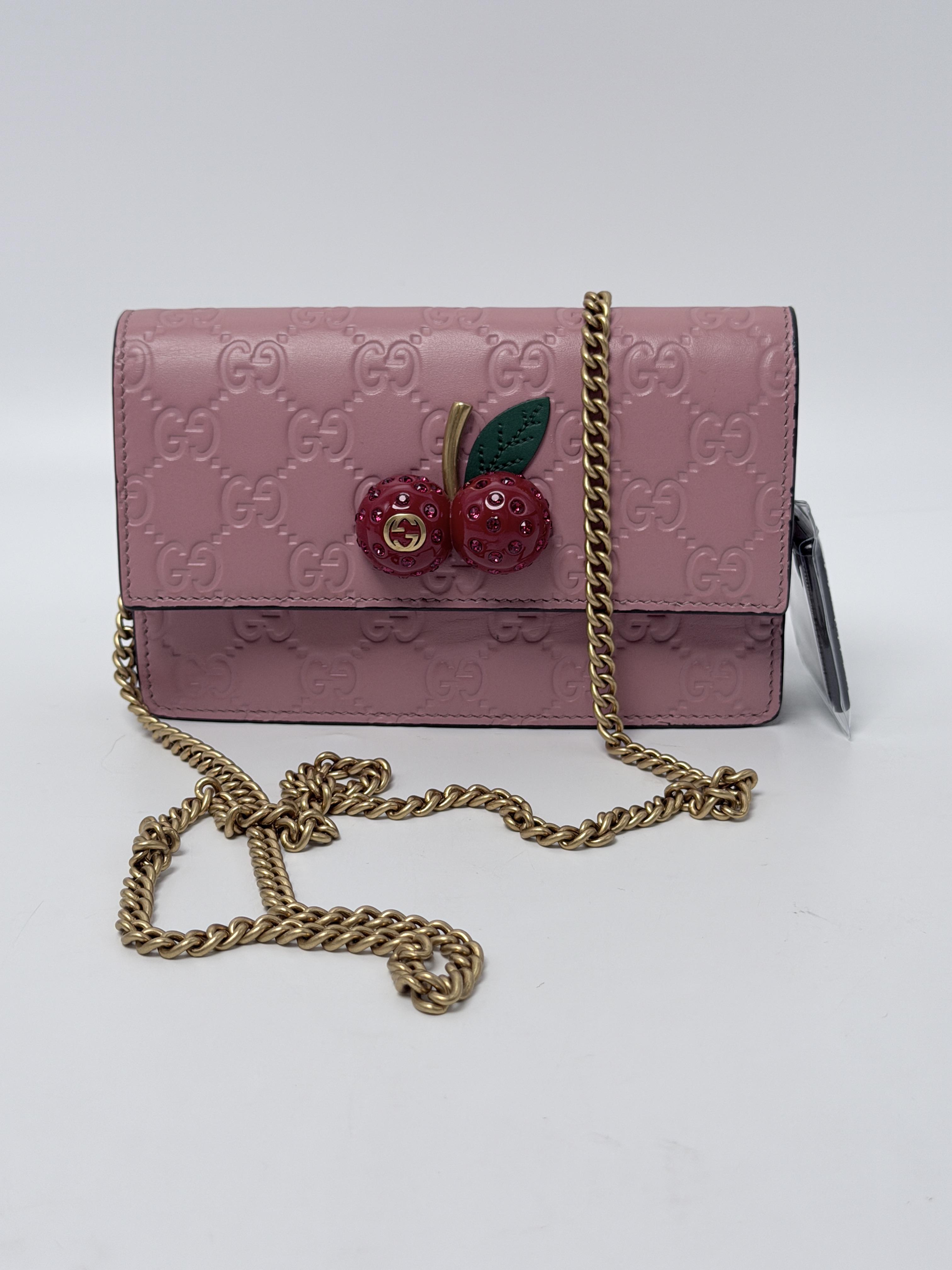 Cherry Signature Mini Chain Bag Pink Crossbody Wallet Clutch JD1214GG