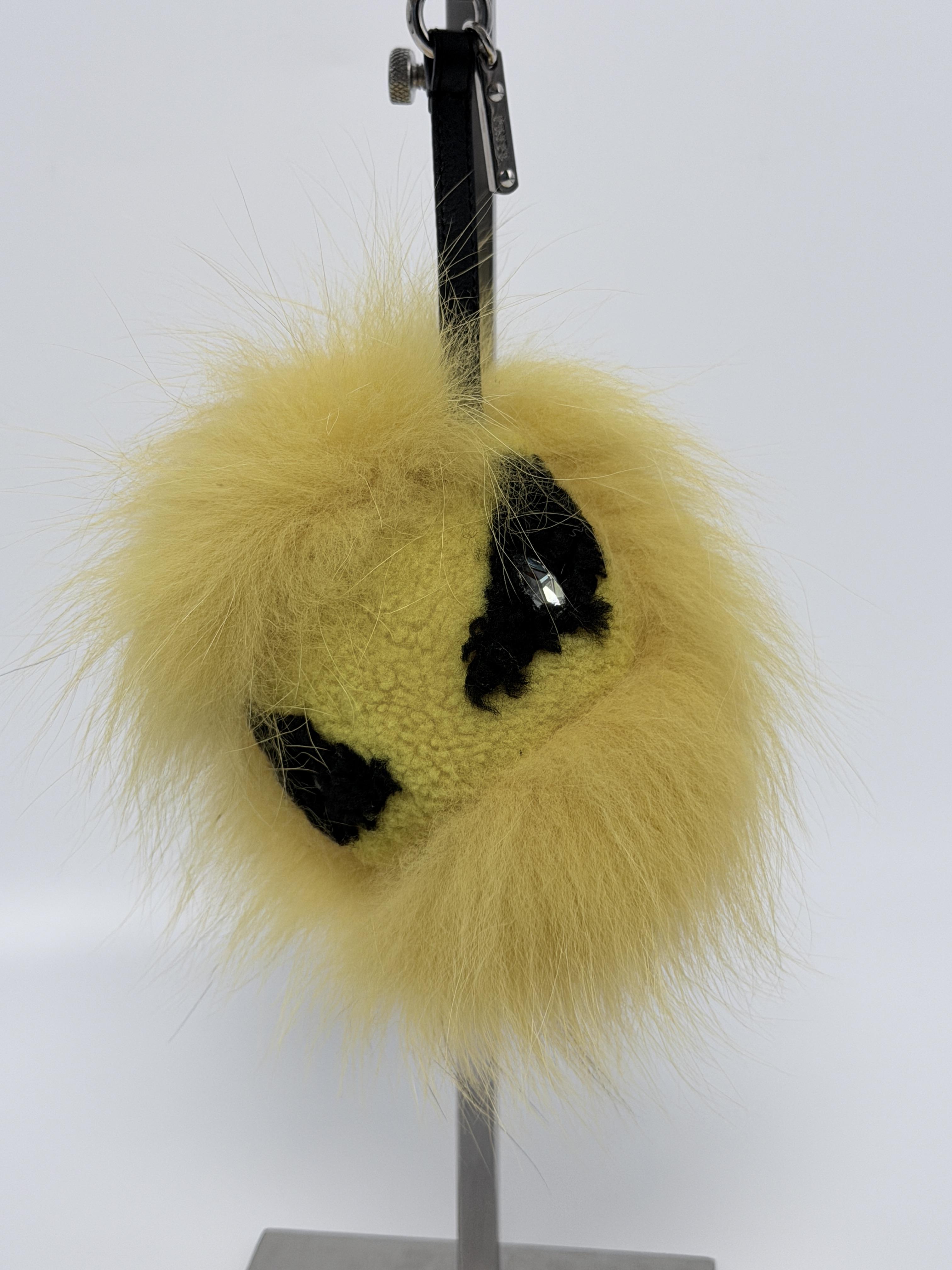 Pre-owned FENDI Textured plush-style textile Bag Accessories Yellow Monster Bag Charm Keychain JD852FD