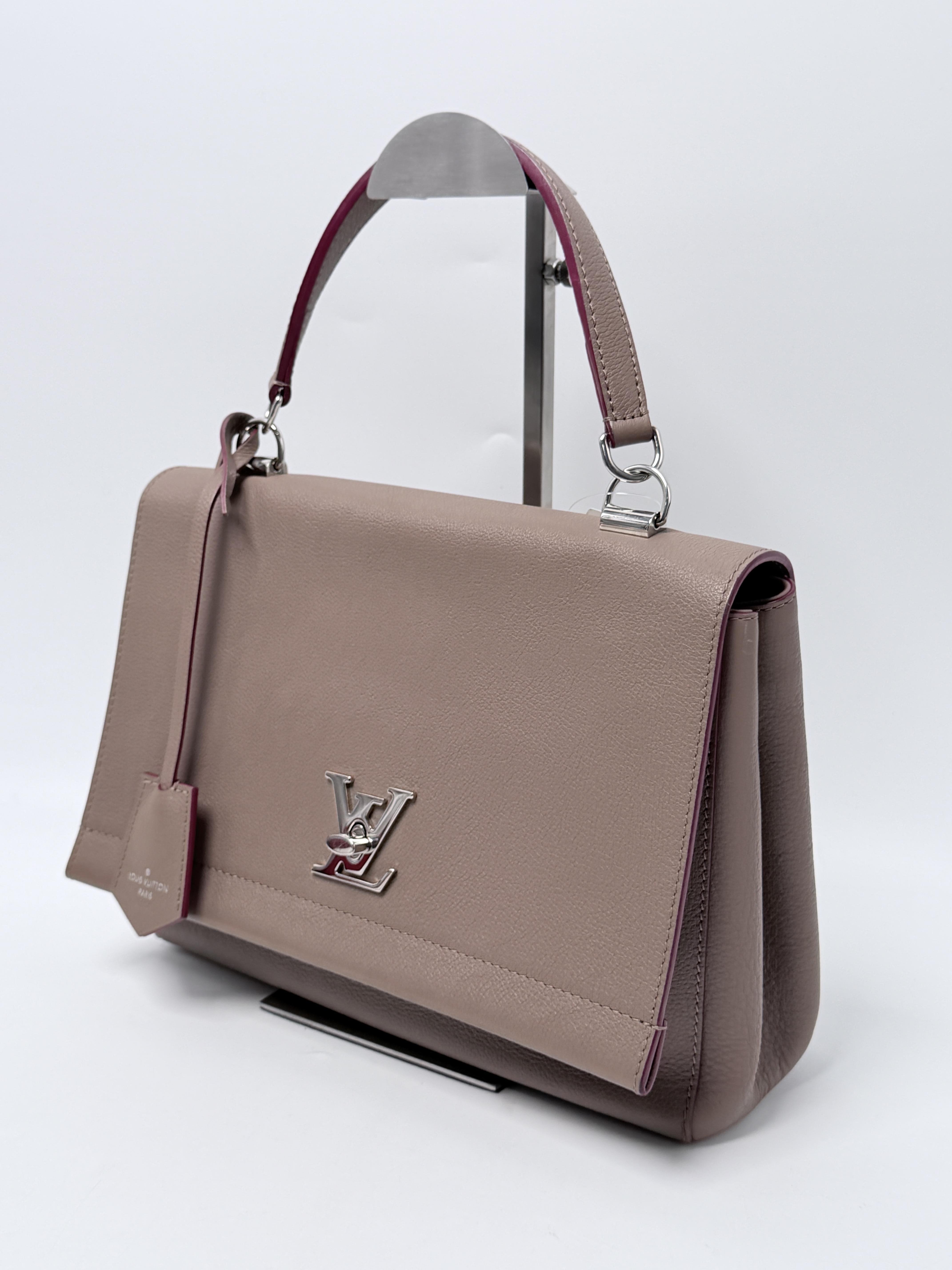 Lockme Ever MM Taupe Grained Calfskin Satchel Bag JP011LV