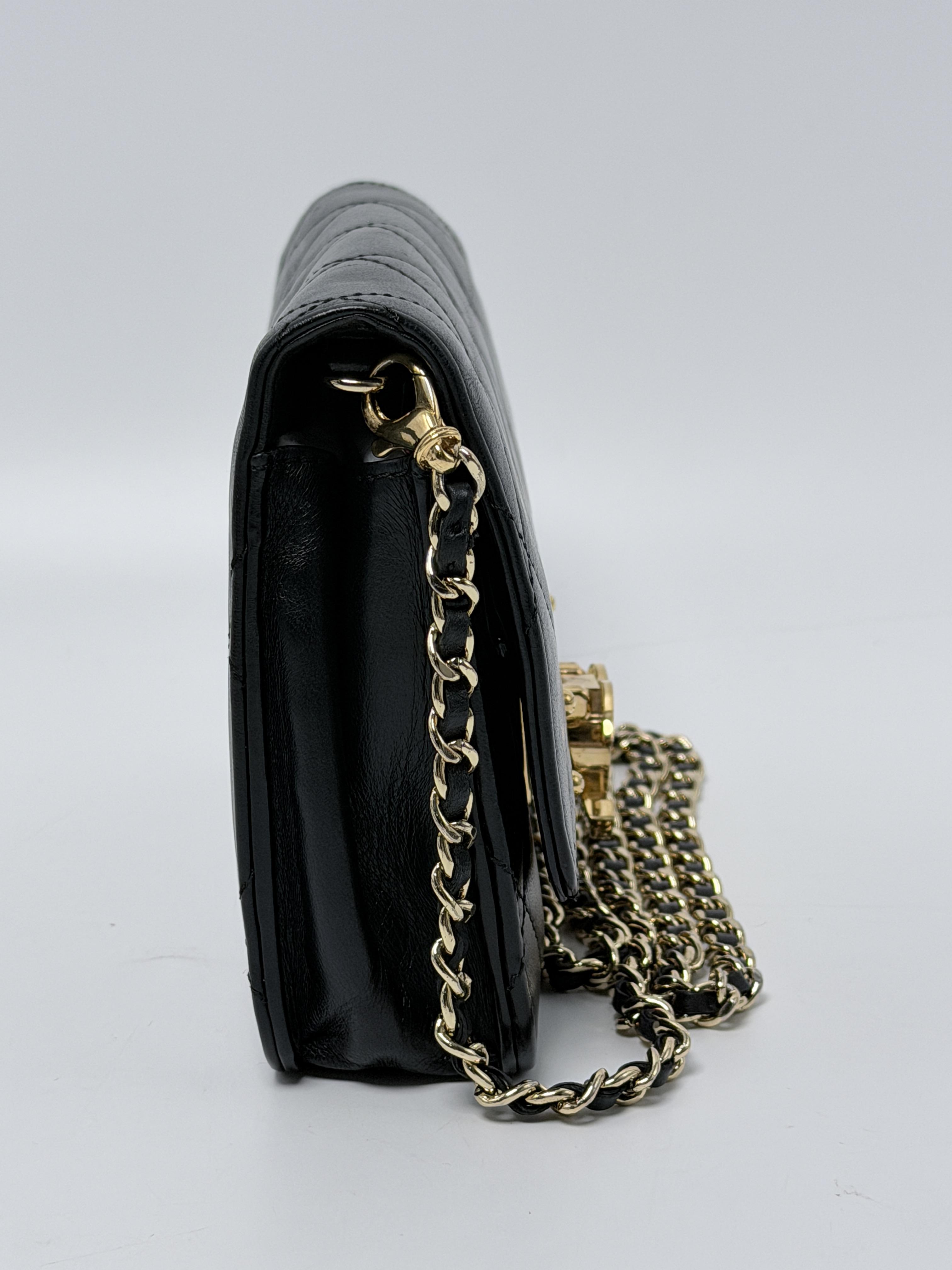 Golden Class Wallet on Chain WOC Black Gold Flap Crossbody Bag JA1424CC