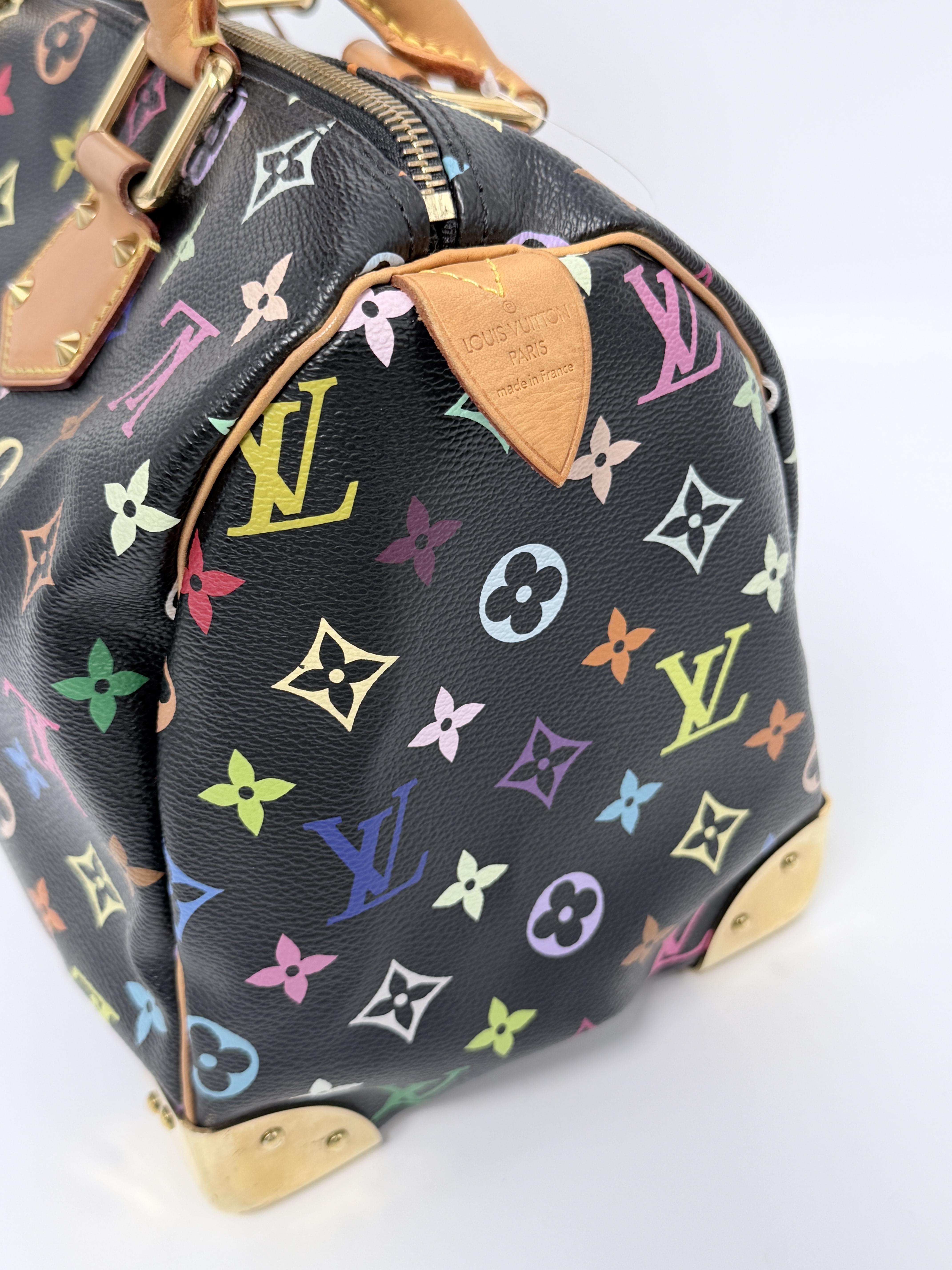 Pre-owned Louis Vuitton Canvas Shoulder Bags Takashi Murakami Multicolor Speedy 30 Satchel Bag Handle Handbag Black XU018LV