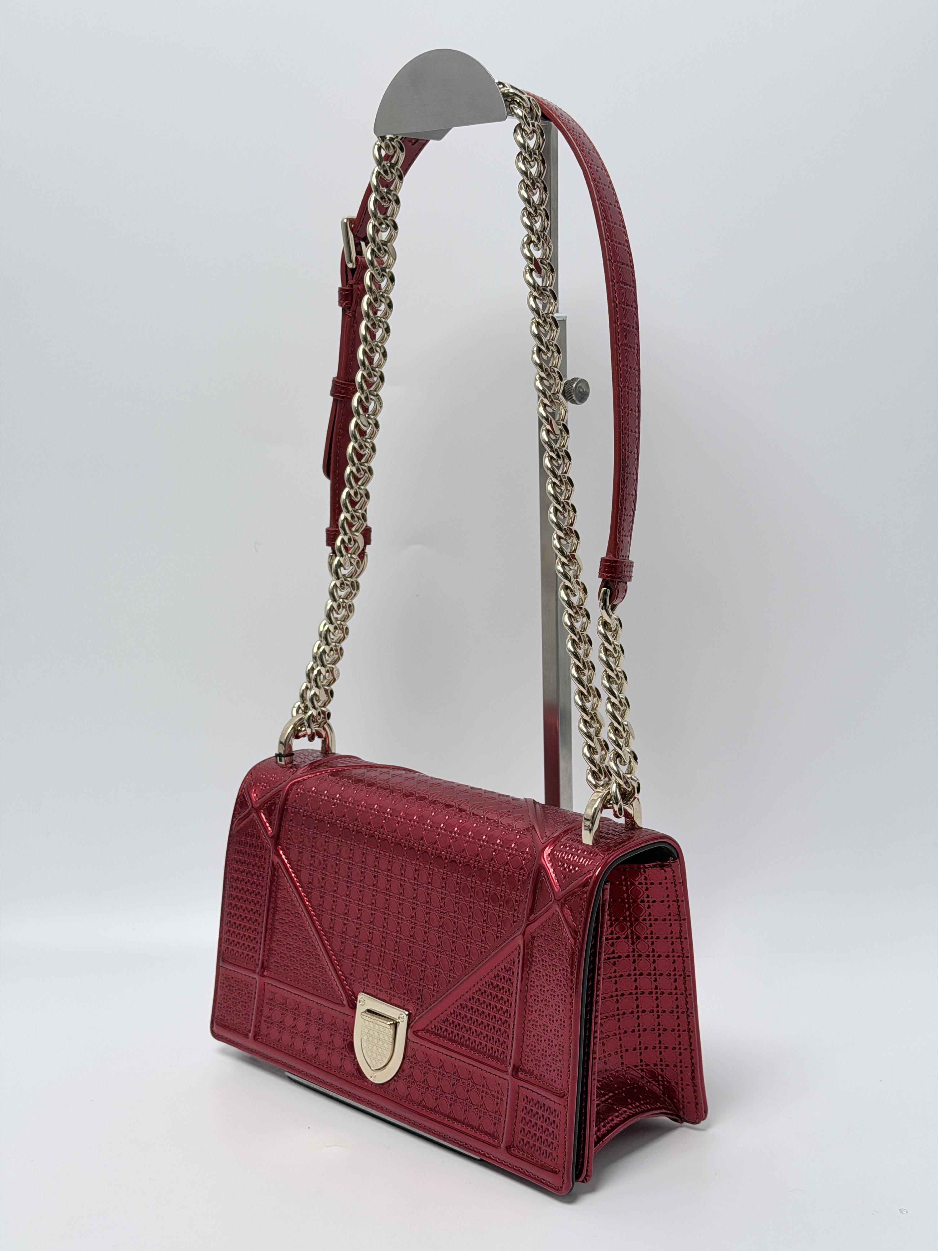 Christian Dior Micro Cannage Metallic Patent Diorama Flap Bag Red JD1652DR