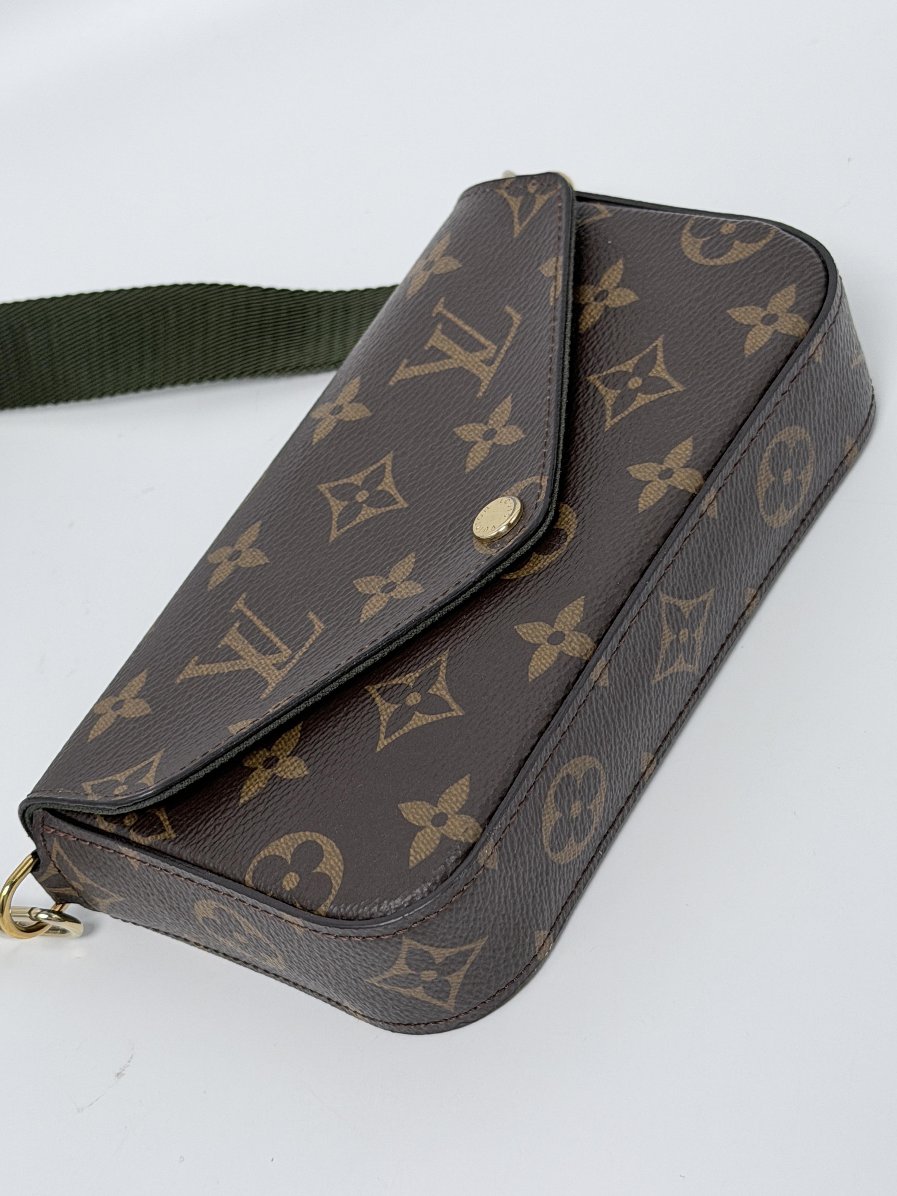 Pre-owned Louis Vuitton Canvas Crossbody Bags Monogram Félicie Strap & Go Crossbody Bag w/ Kaki Green Strap JD709LV