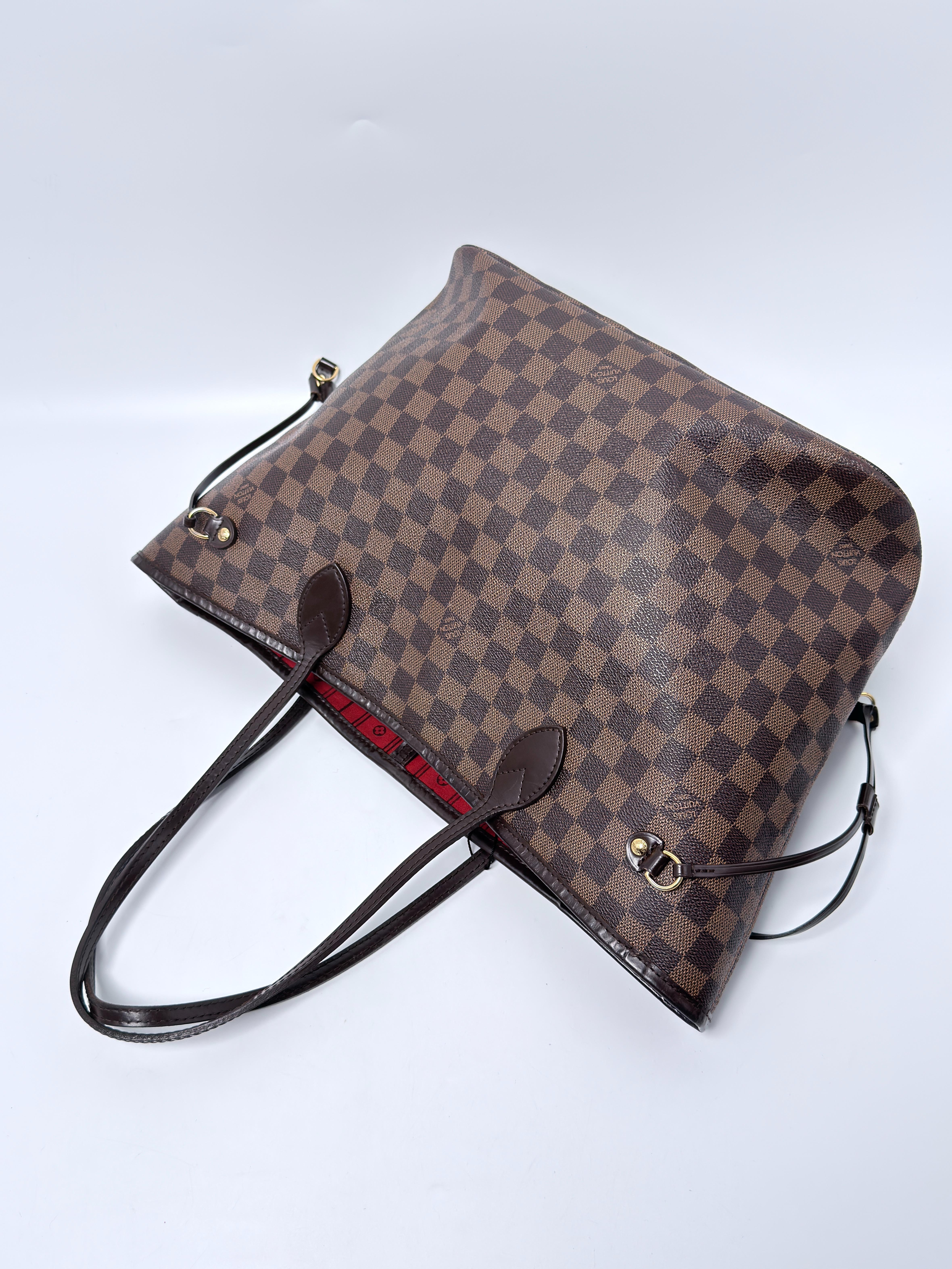 Damier Ebene Neverfull MM Tote Bag Shoulder Handbag Red Interior JE763LV