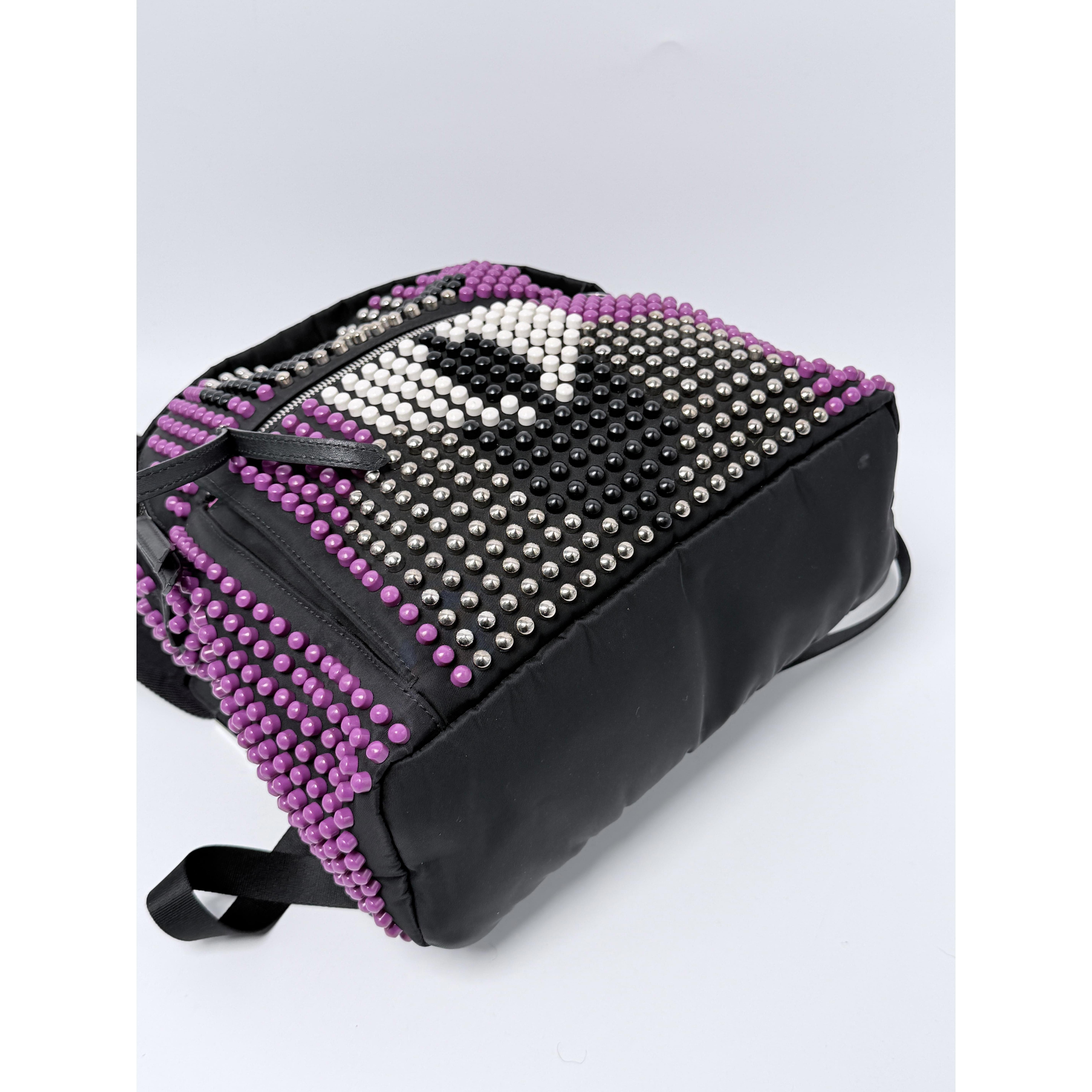 Karlito Studded Nylon Backpack Purple Black JD077FD