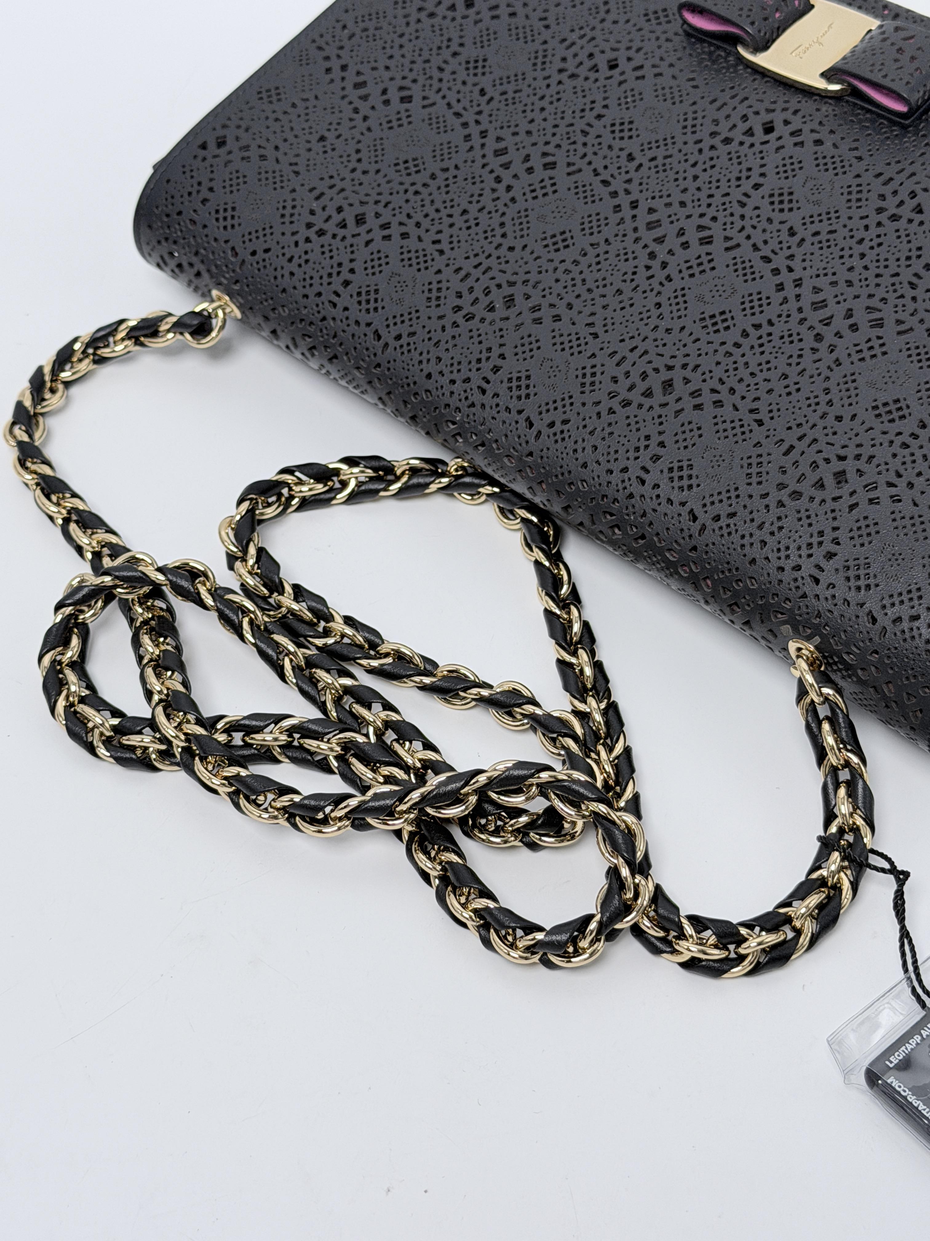 Ferragamo Laser Cut Miss Vara Ginny Chain Crossbody Bag JD1431FG