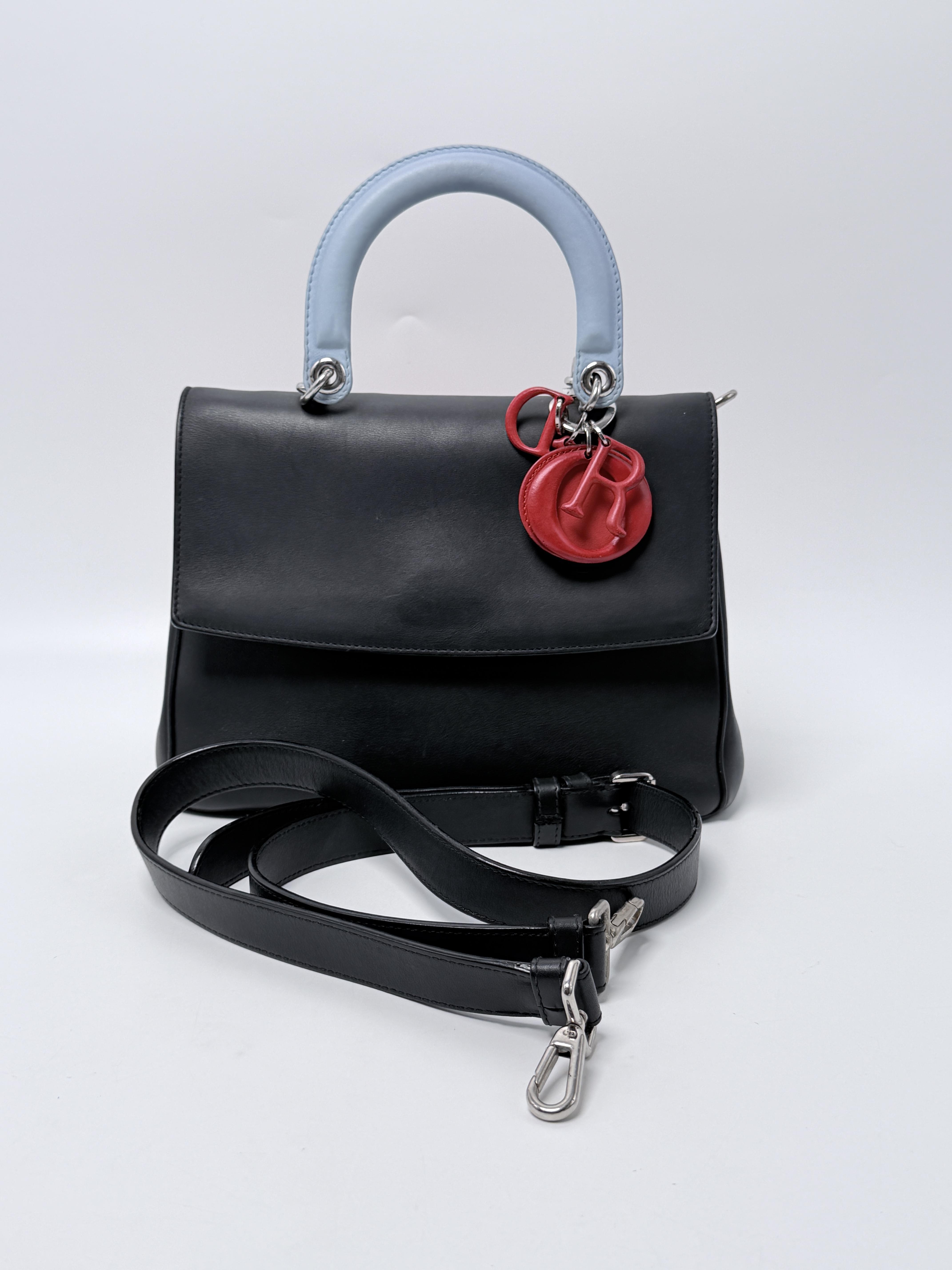 Christian Smooth Calfskin Tri Color Small Be Flap Bag Black Blue Red JA1279DR