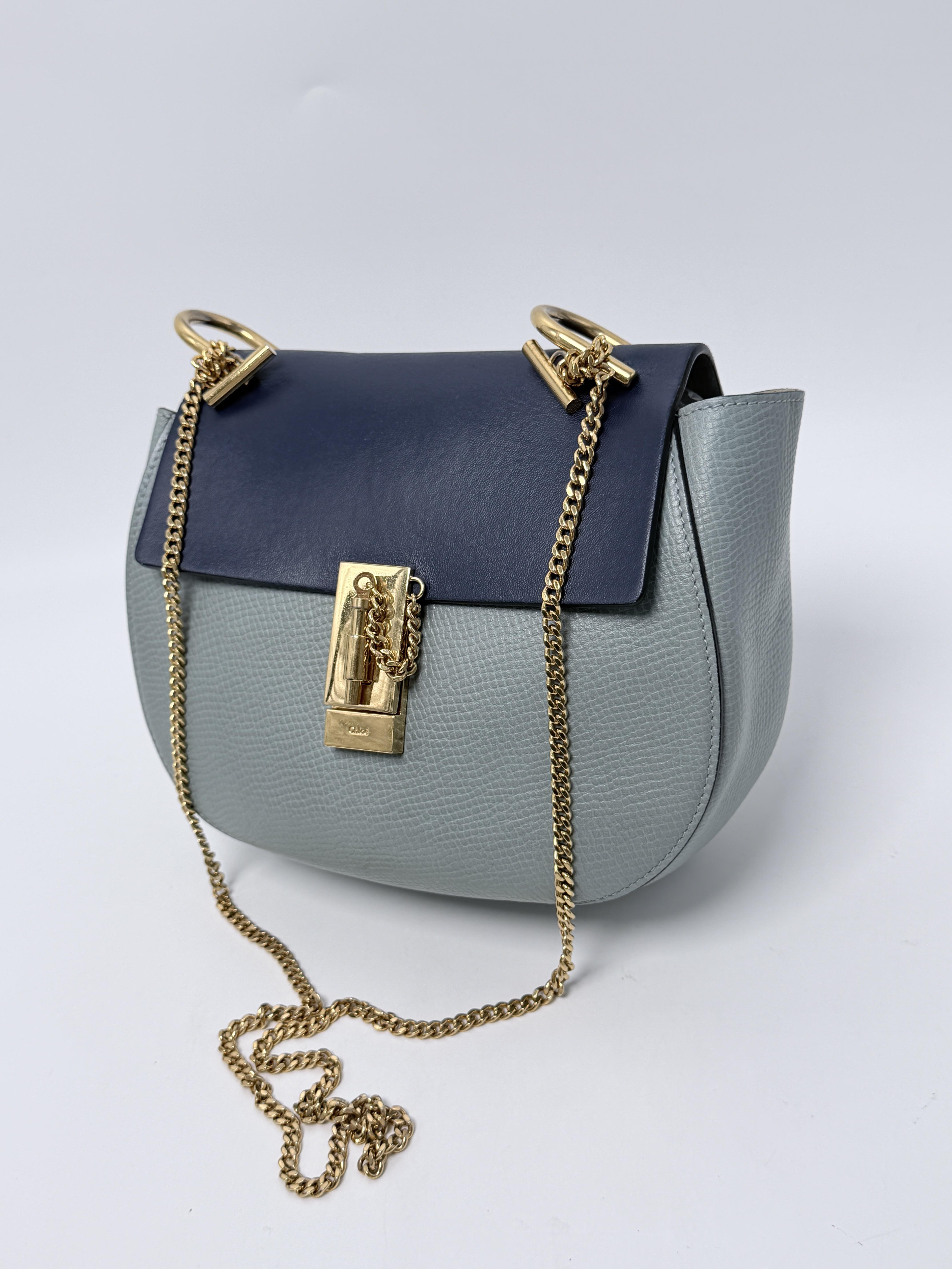 Drew Small Bicolor Chain Shoulder Bag Crossbody Navy Grey JD1645CHL