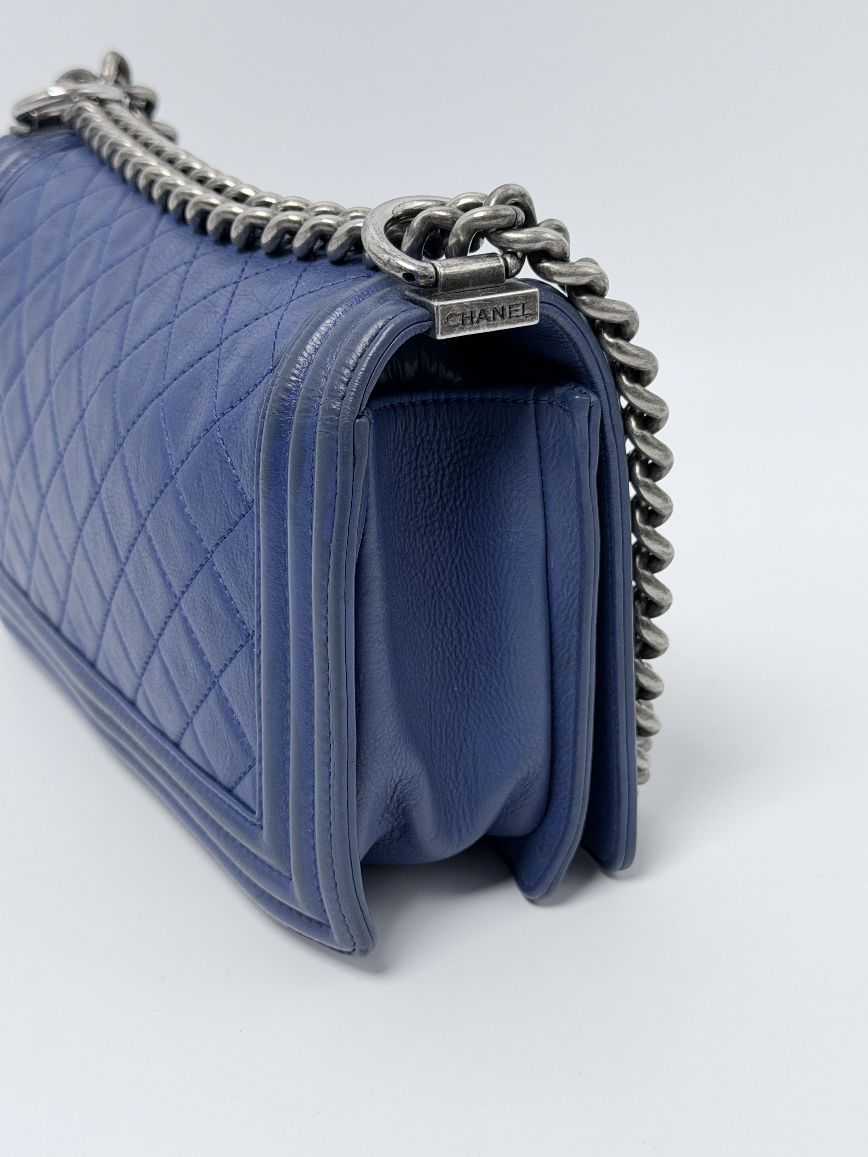 Clutches & Wristlets Boy Flap Quilted Caviar Blue Silver Shoulder Handbag Crossbody Bag JA1060CC
