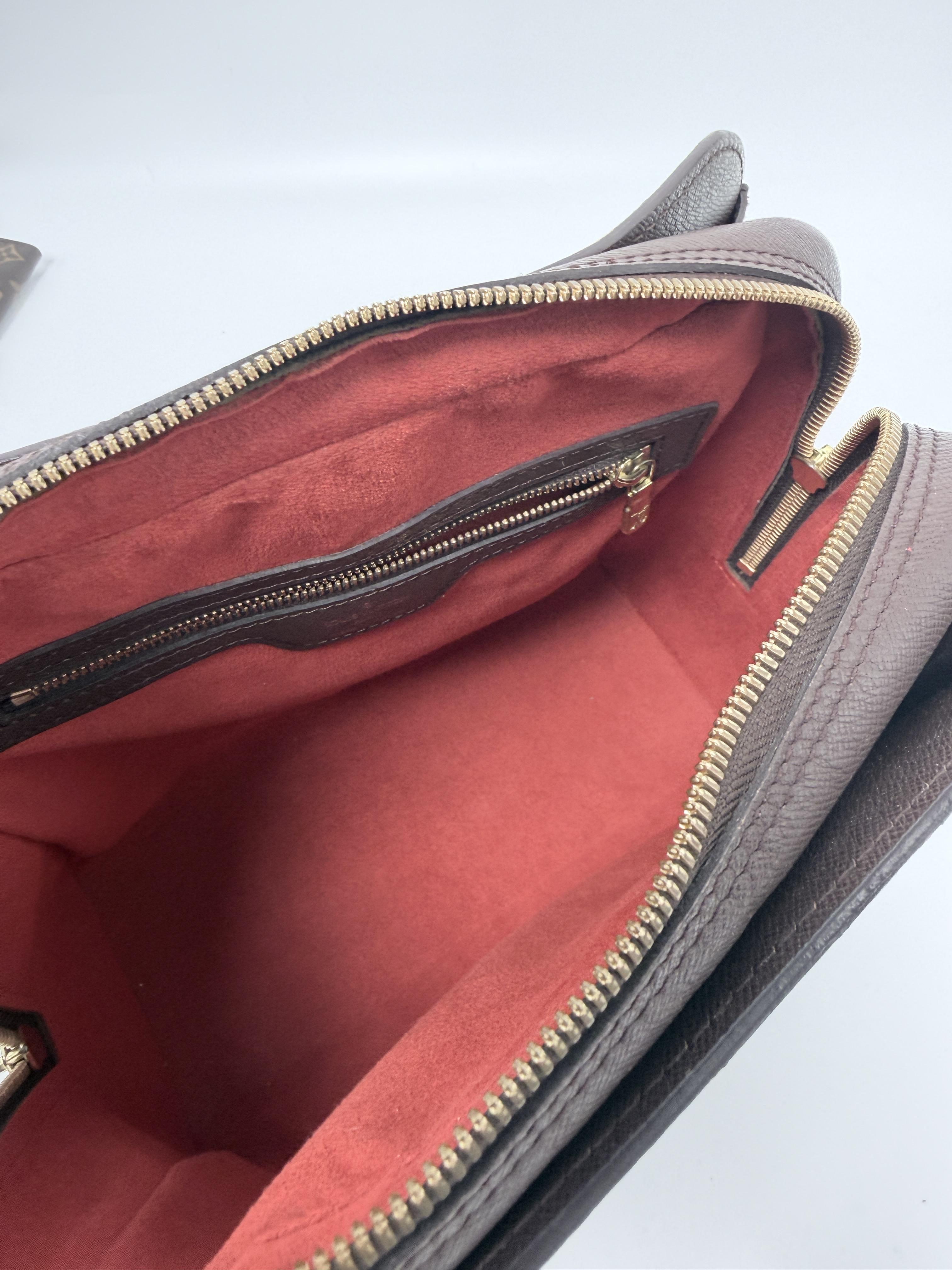Pre-owned Louis Vuitton Canvas Shoulder Bags Damier Ebene Triana Handle Handbag Satchel Brown Red Lining JA882LV
