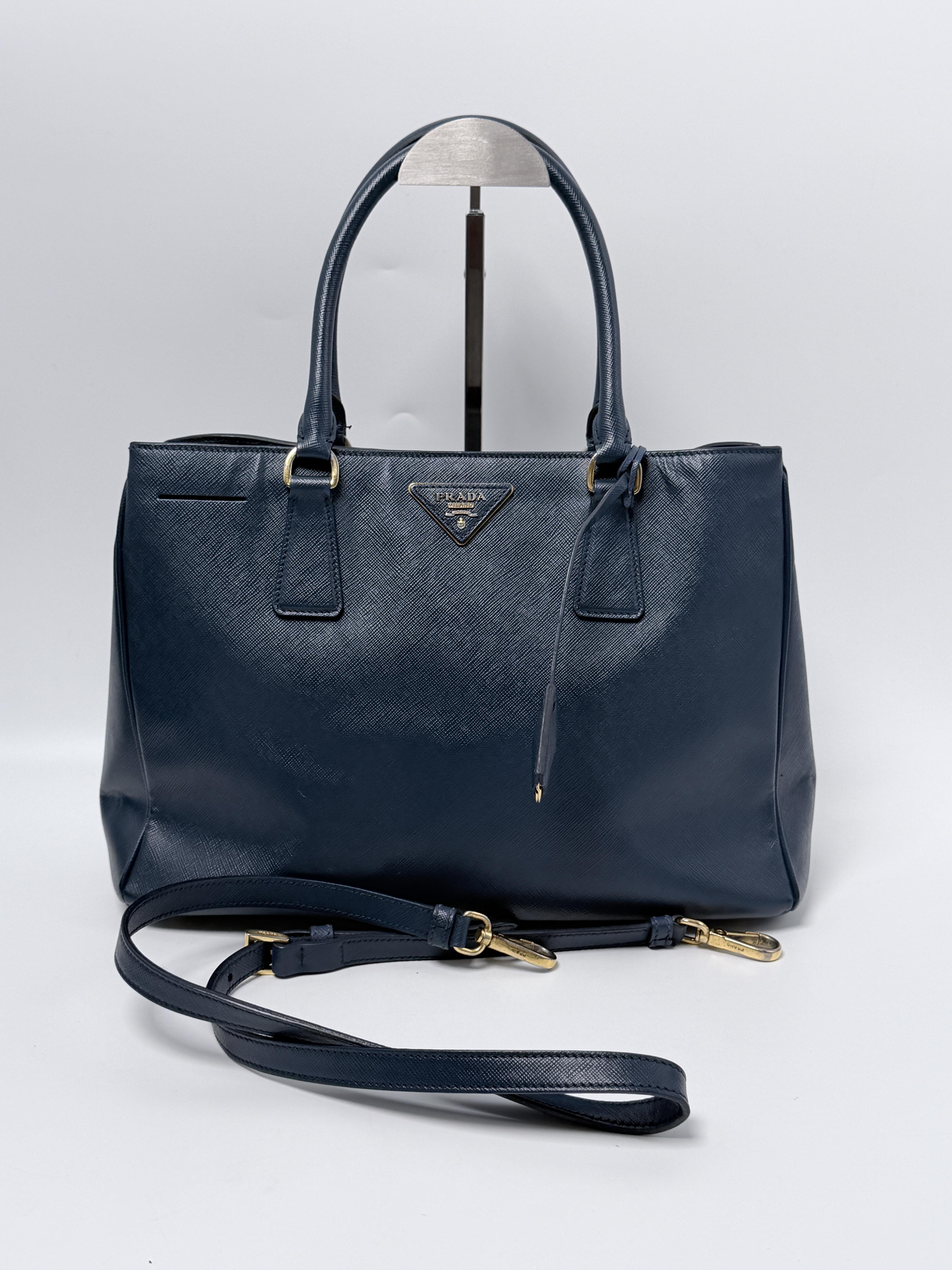 Pre-owned PRADA Leather tote bags Galleria Large Double Zip Saffiano Tote Bag Crossbody Shoulder Handbag Blue JD491PR