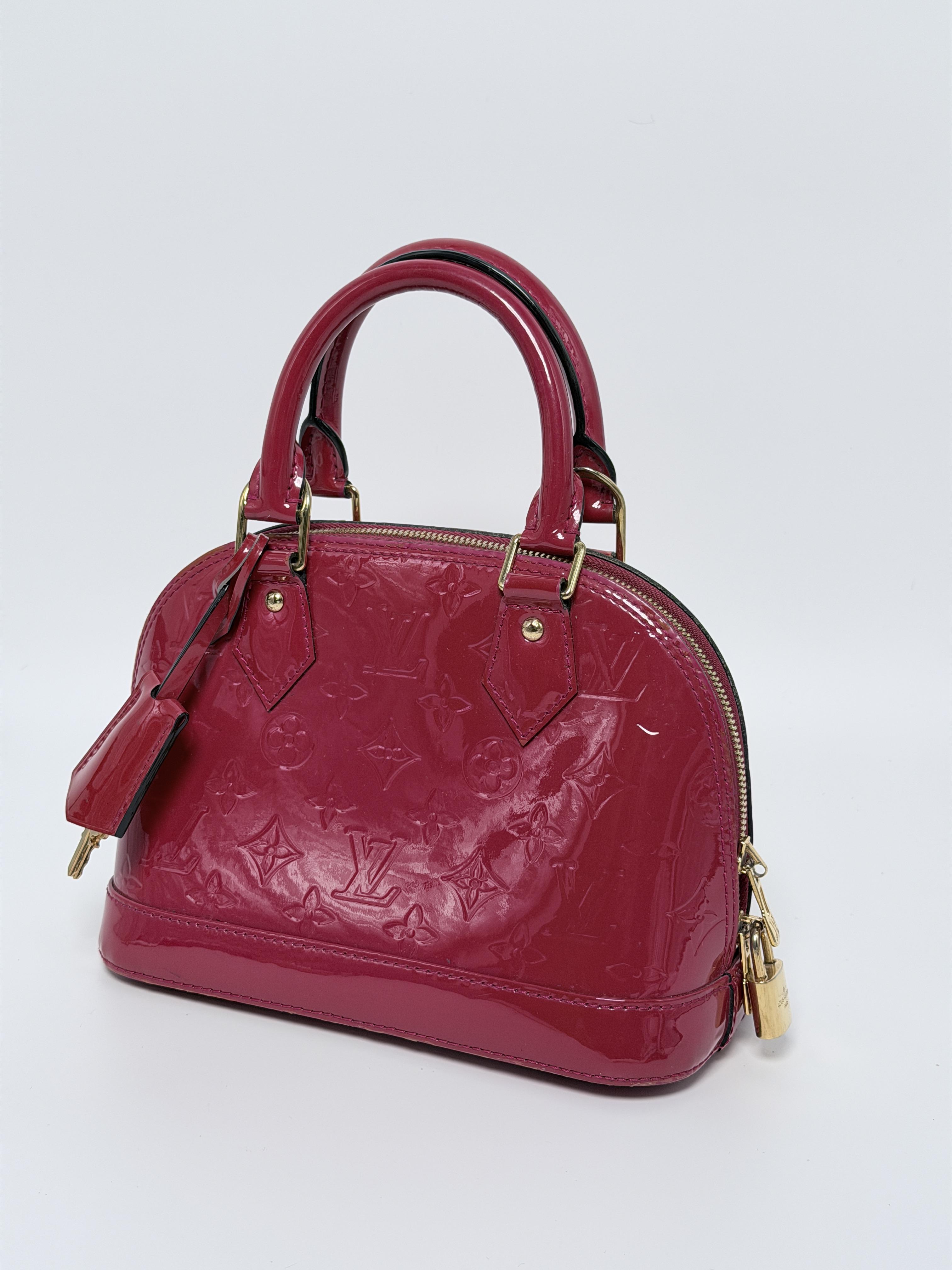 Pre-owned Louis Vuitton leather Shoulder Bags Monogram Vernis Alma BB Top Handle Handbag Crossbody Bag Burgundy CCMPLV43