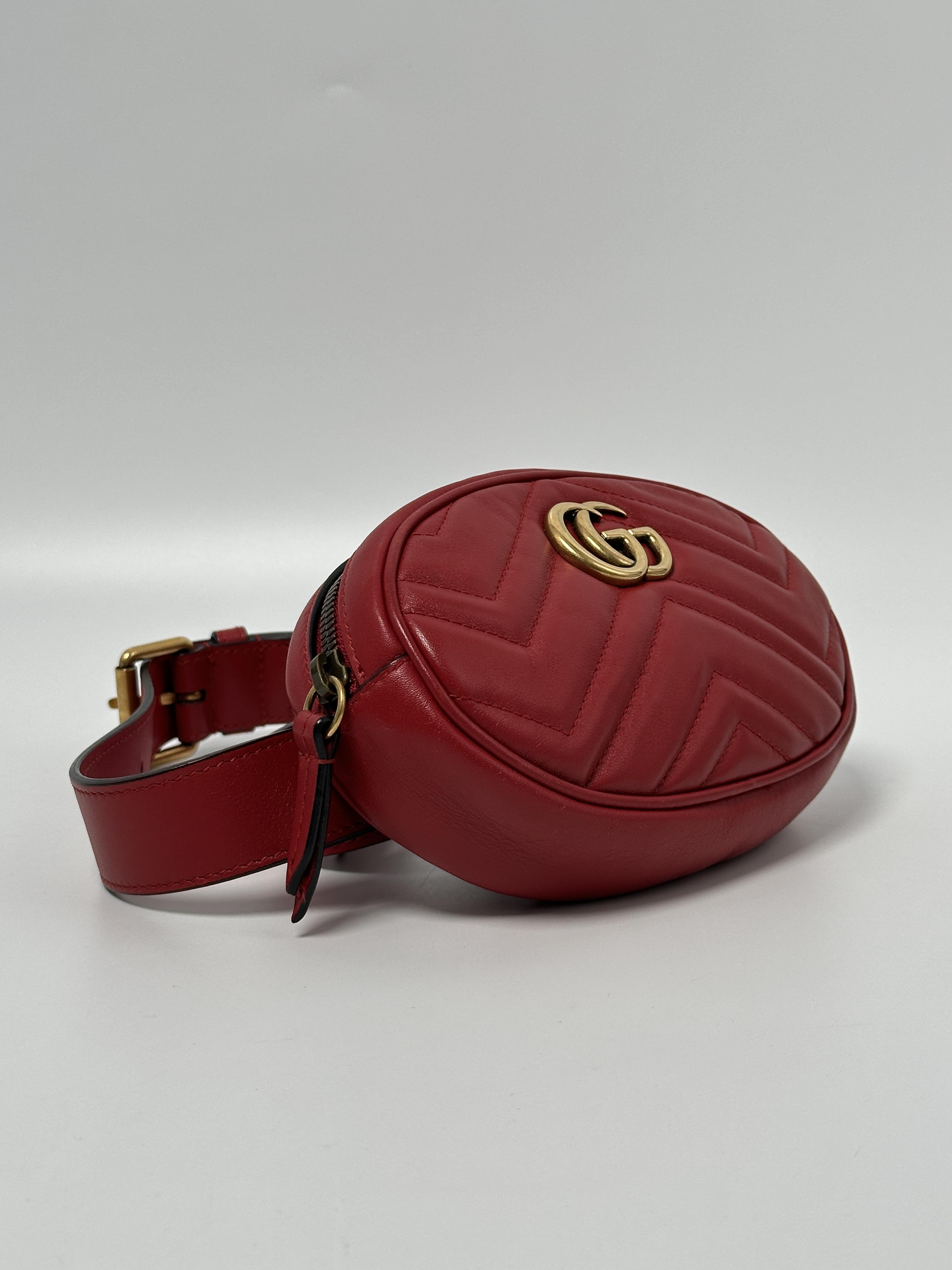Pre-owned GUCCI gg Leather Belt Bags Authentic Marmont Matelassé Waist Belt Bag Fanny Pack FJ008GG