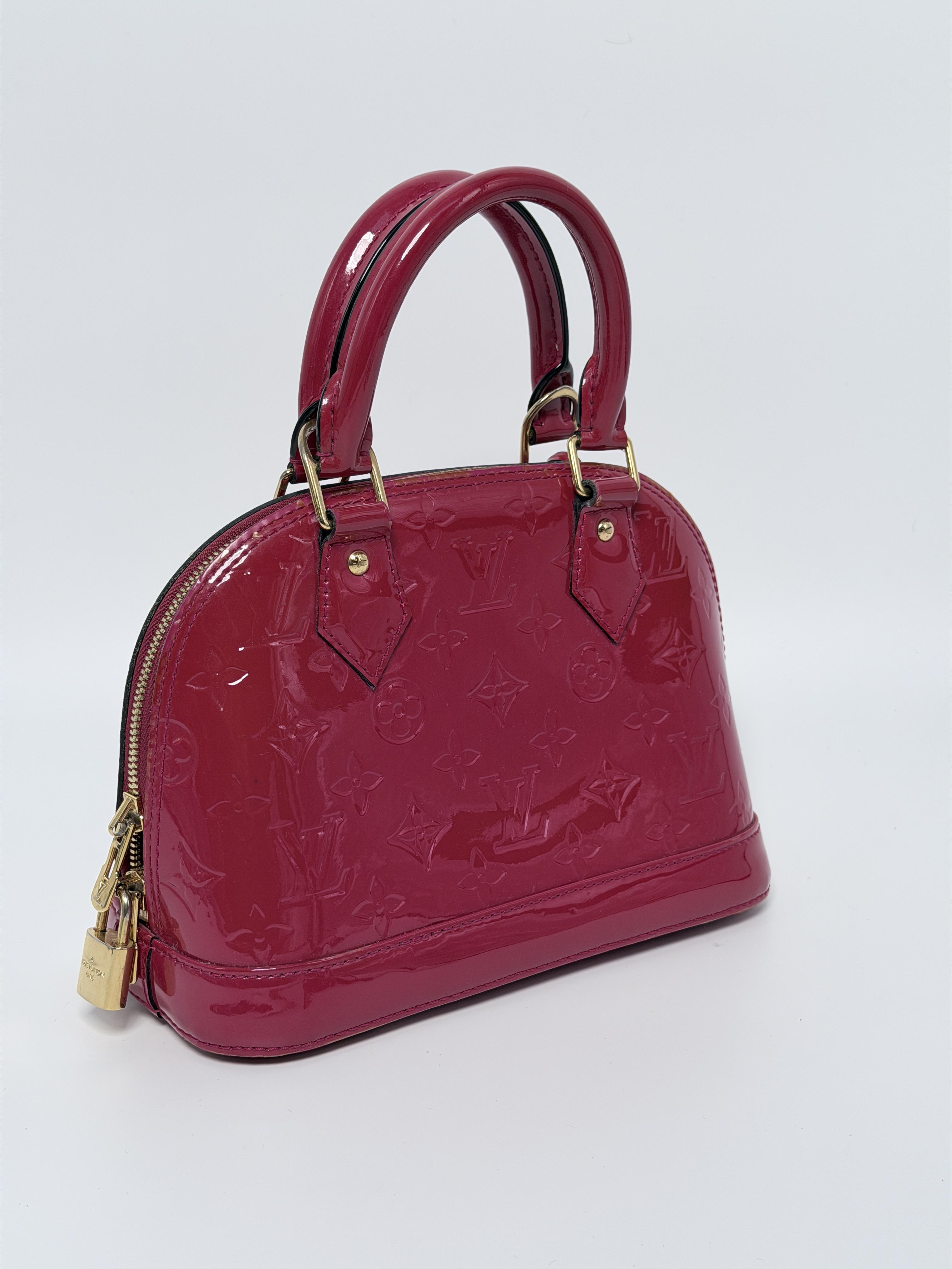 Pre-owned Louis Vuitton leather Shoulder Bags Monogram Vernis Alma BB Top Handle Handbag Crossbody Bag Burgundy CCMPLV43
