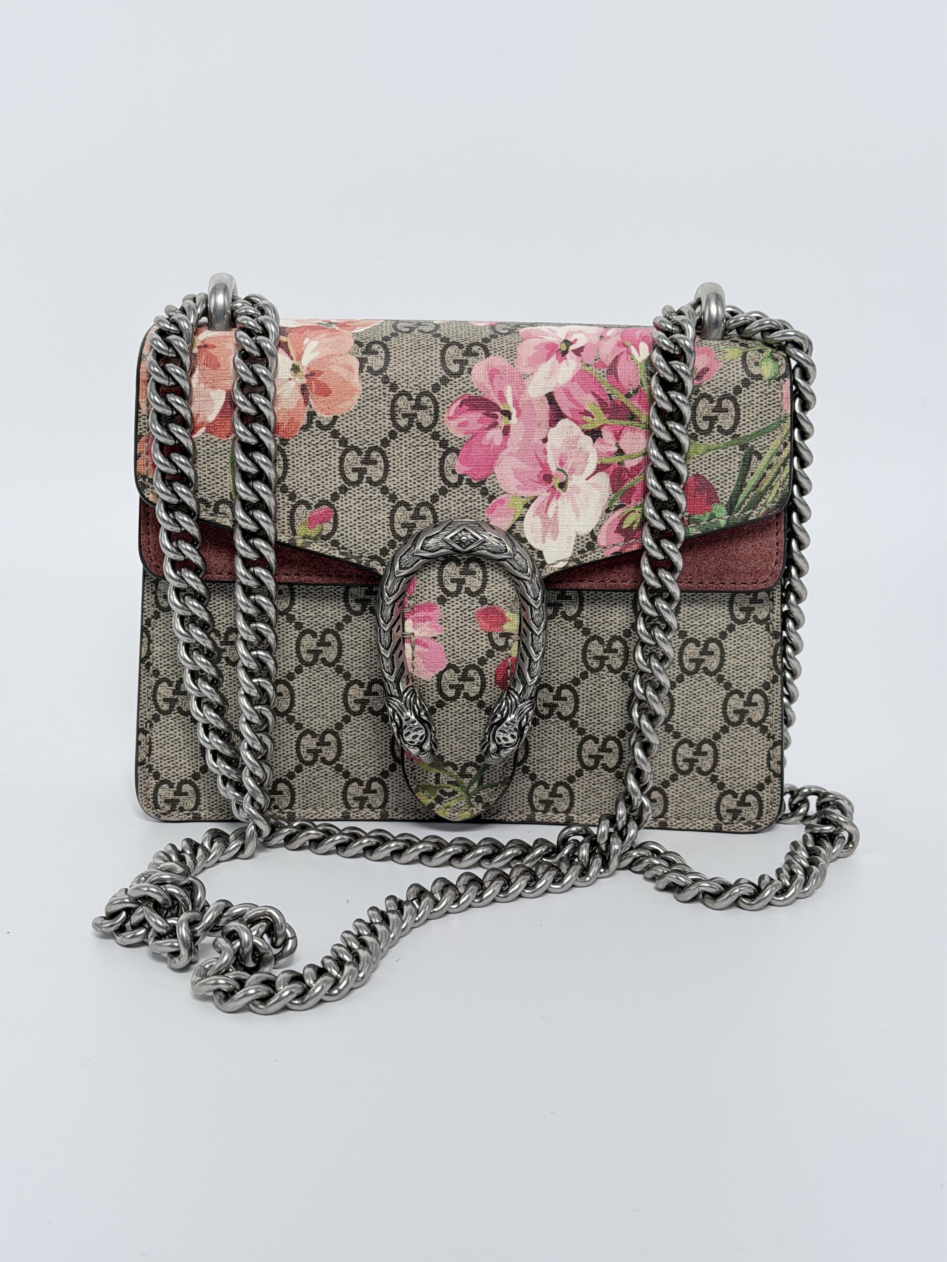 Pre-owned GUCCI canvas Shoulder Bags Authentic Dionysus GG Supreme Blooms Mini Chain Shoulder Bag JXGG16