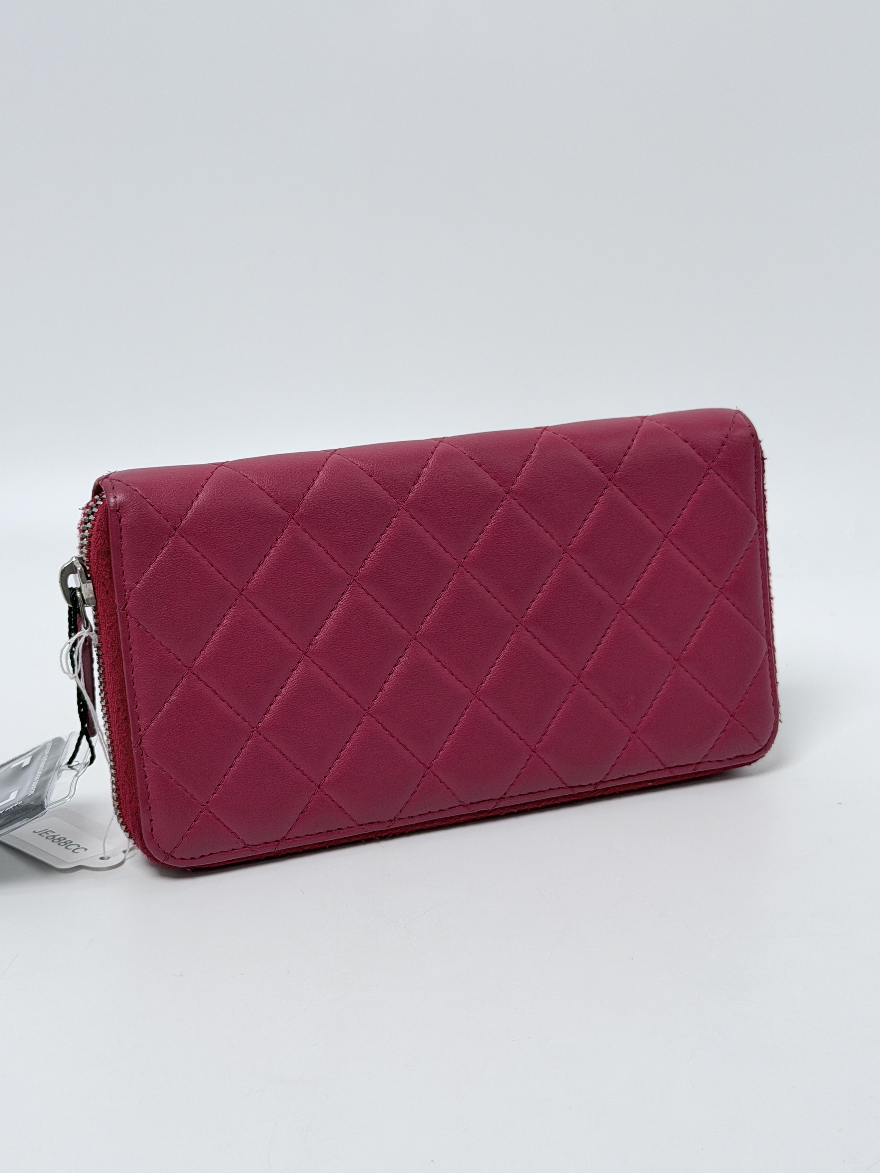 Fuchsia Pink Caviar Quilted Classic Zip Around Long JE688CC