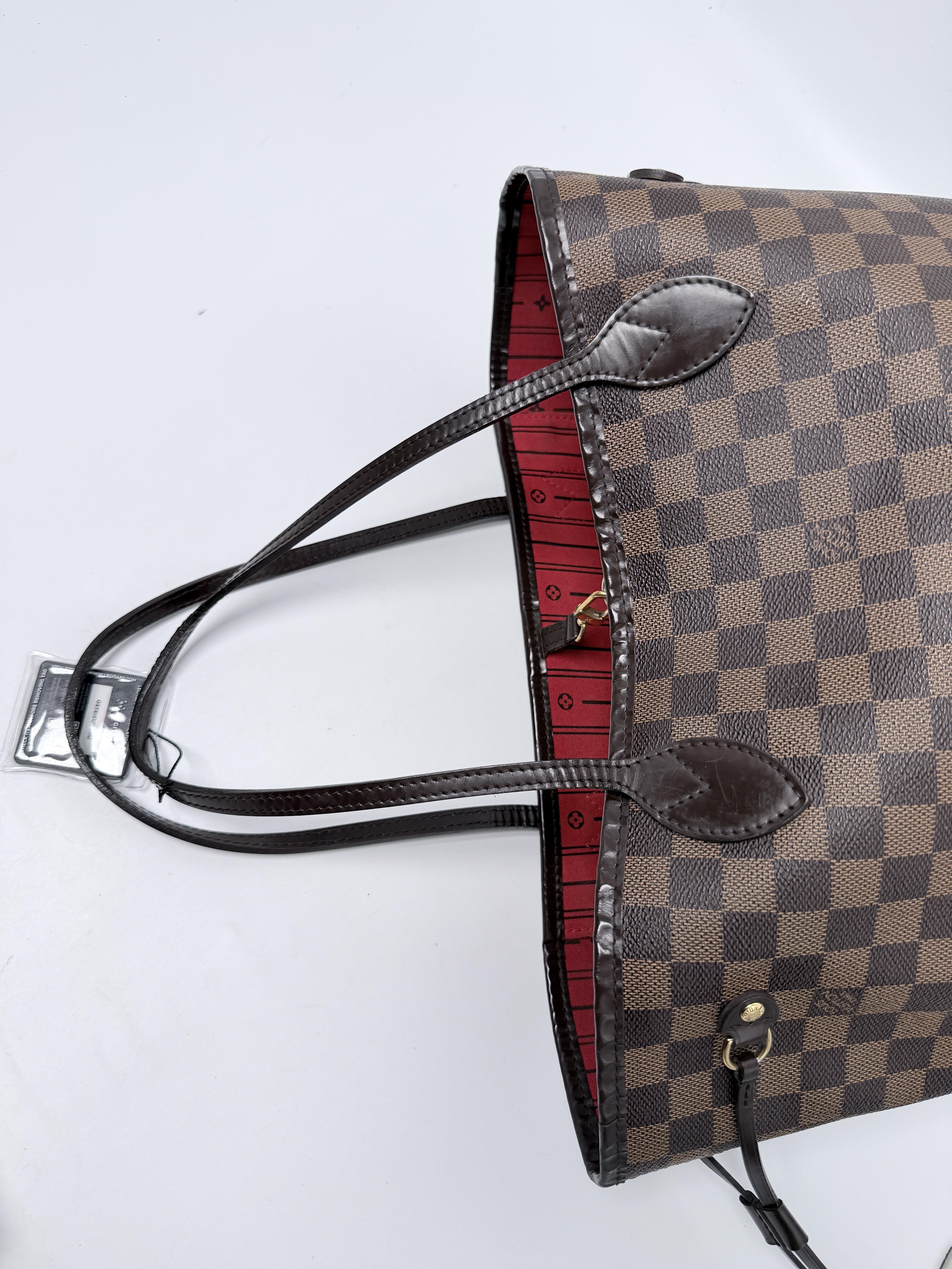 Damier Ebene Neverfull MM Tote Bag Shoulder Handbag Red JE766LV