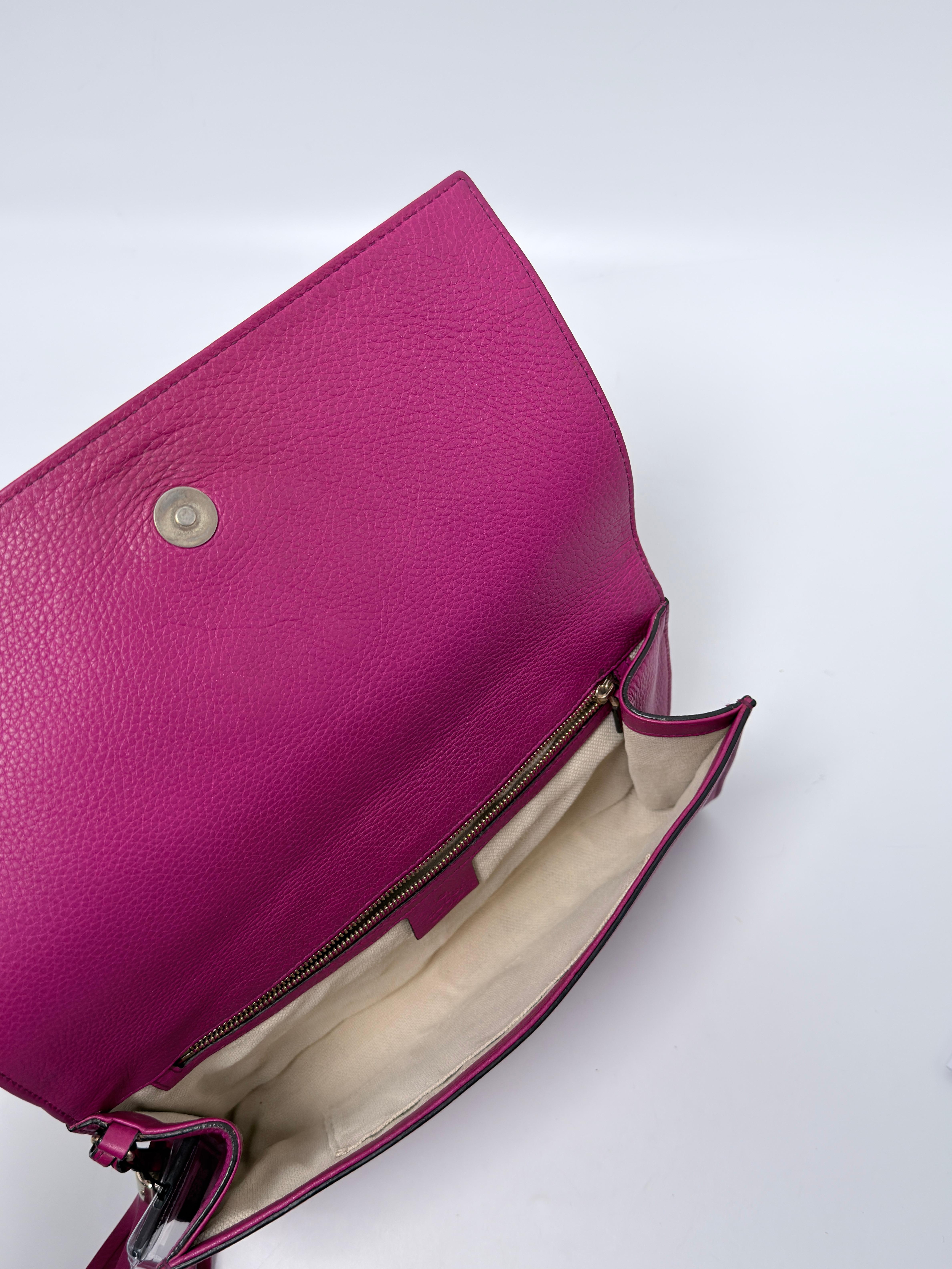 Soho Pebbled Calfskin Flap Tassel Clutch Bag Fuchsia Pink JD1444GG