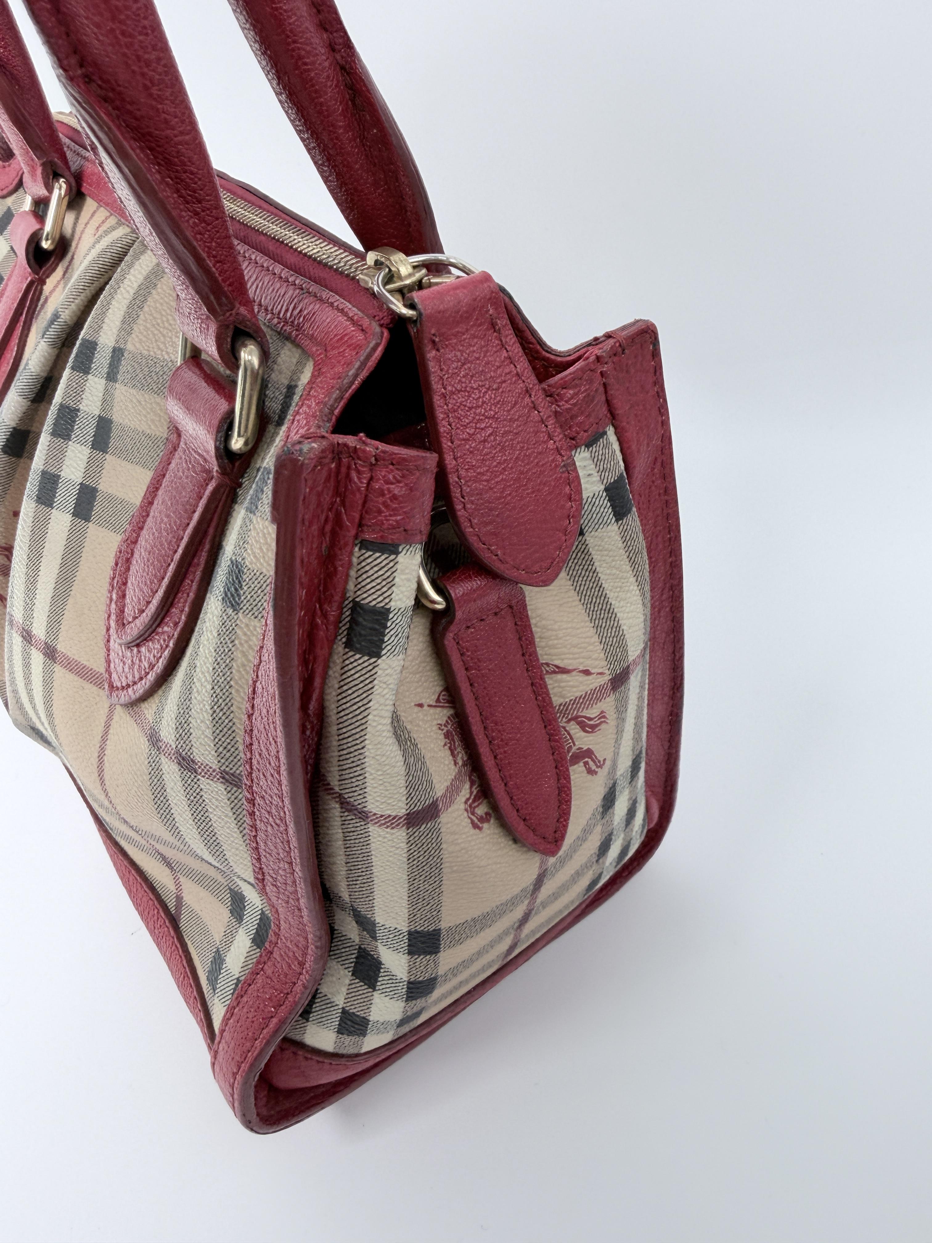 Pre-owned BURBERRY leather Tote Bags Haymarket Check Pilgrim Tote Bag Red Trim JA750BB