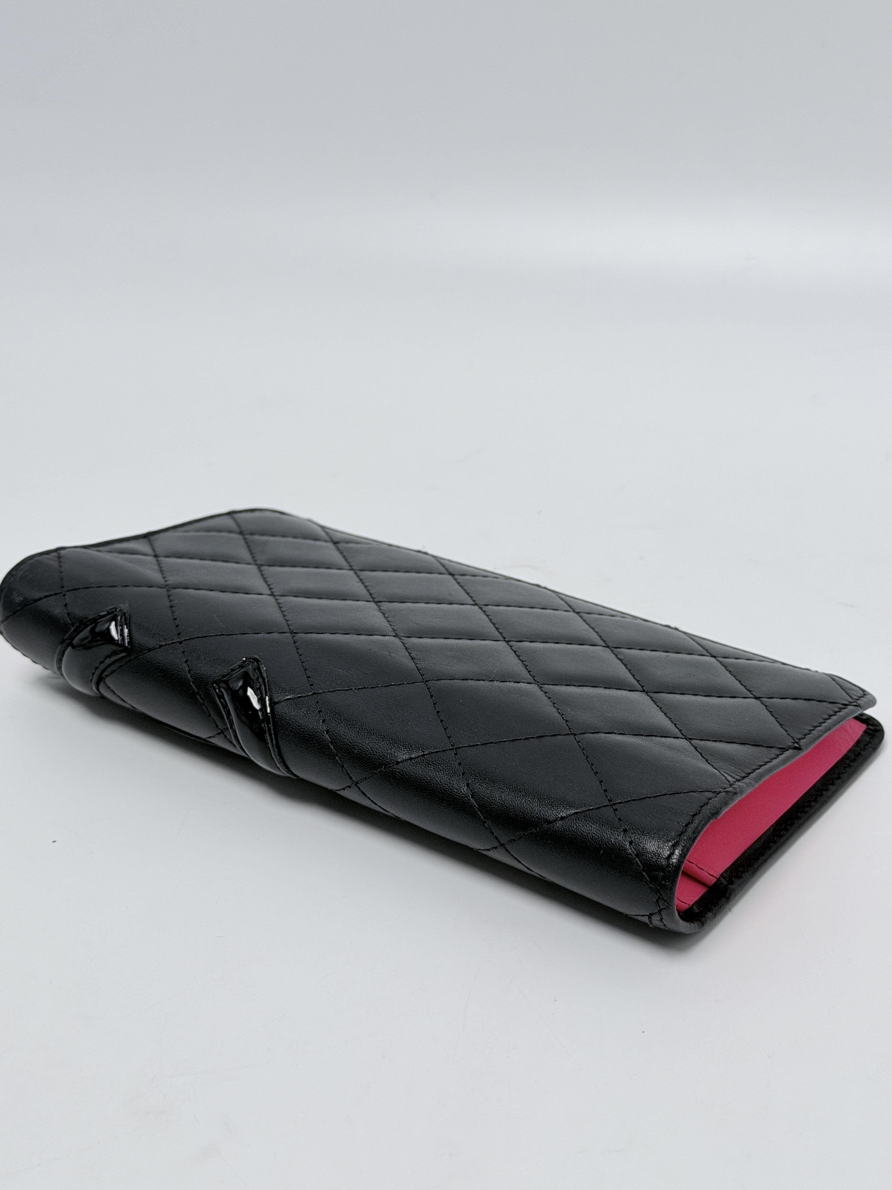 Cambon Ligne Yen Long Wallet Black Calfskin Neon Pink Interior XU023CC