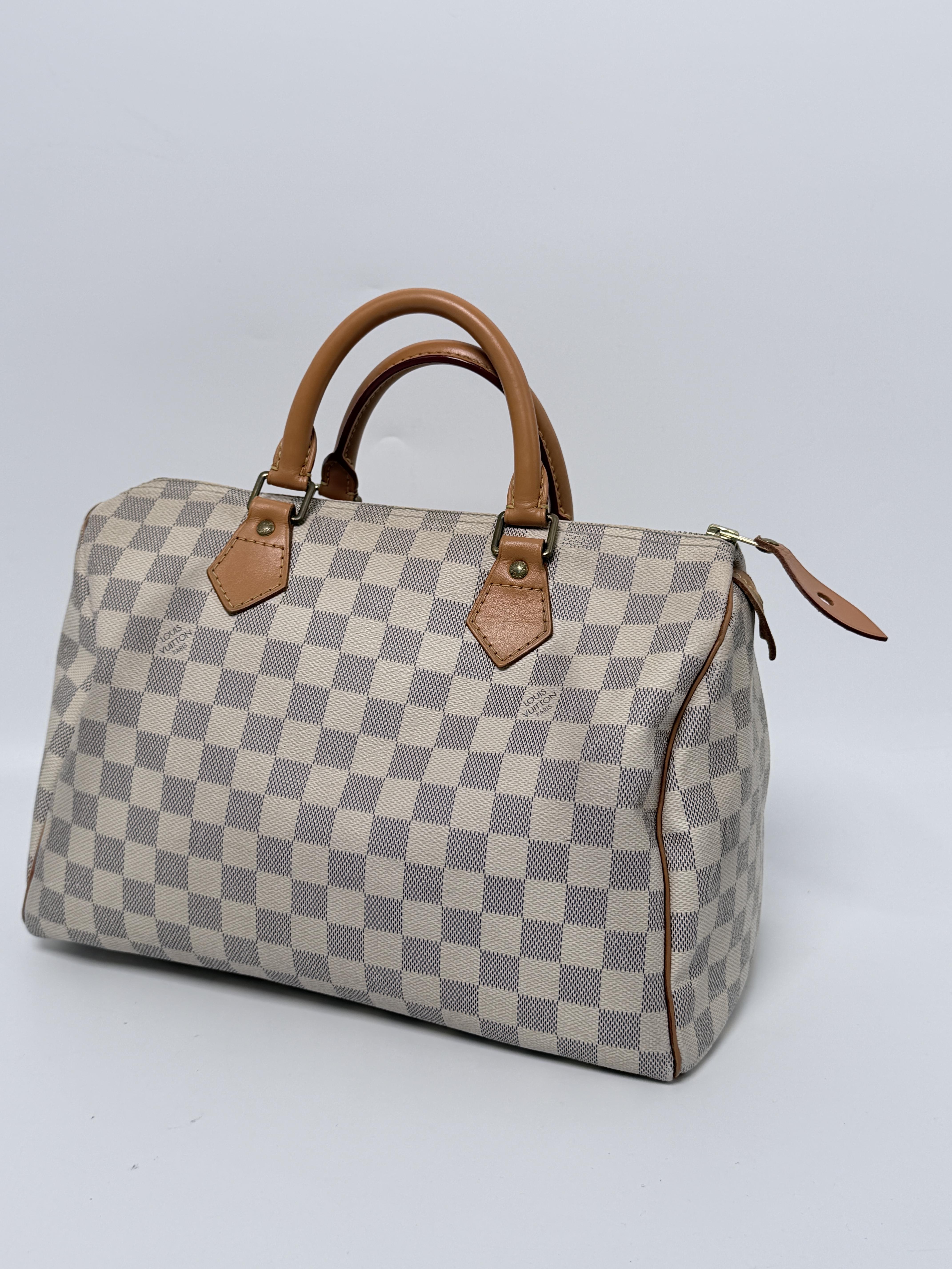 Damier Azur Speedy 30 Handle Handbag Shoulder Bag White JD328LV