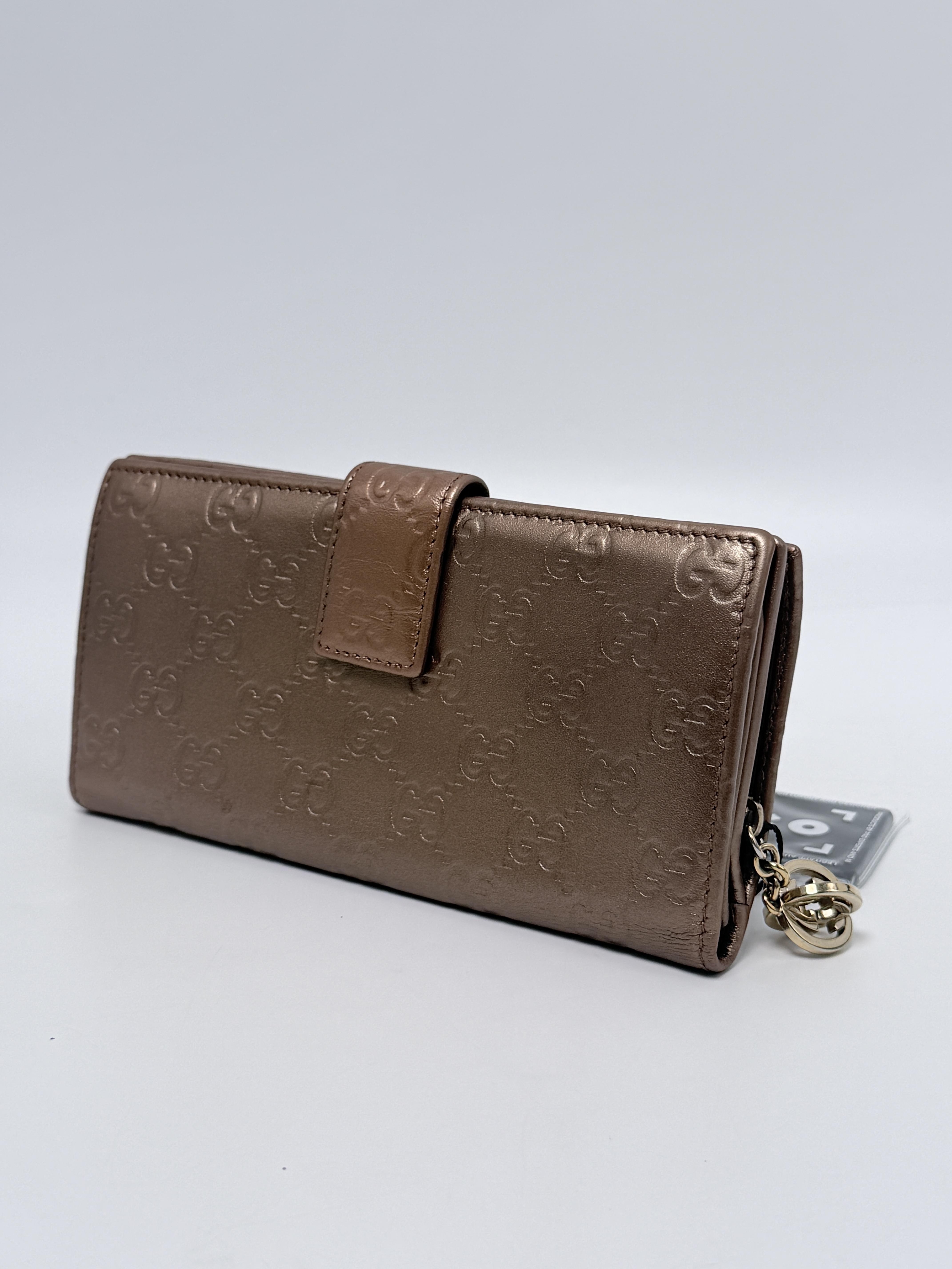 Guccissima Long Wallet Bronze Gold Metallic Continental Bifold Wallet with GG Charm JD1292GG