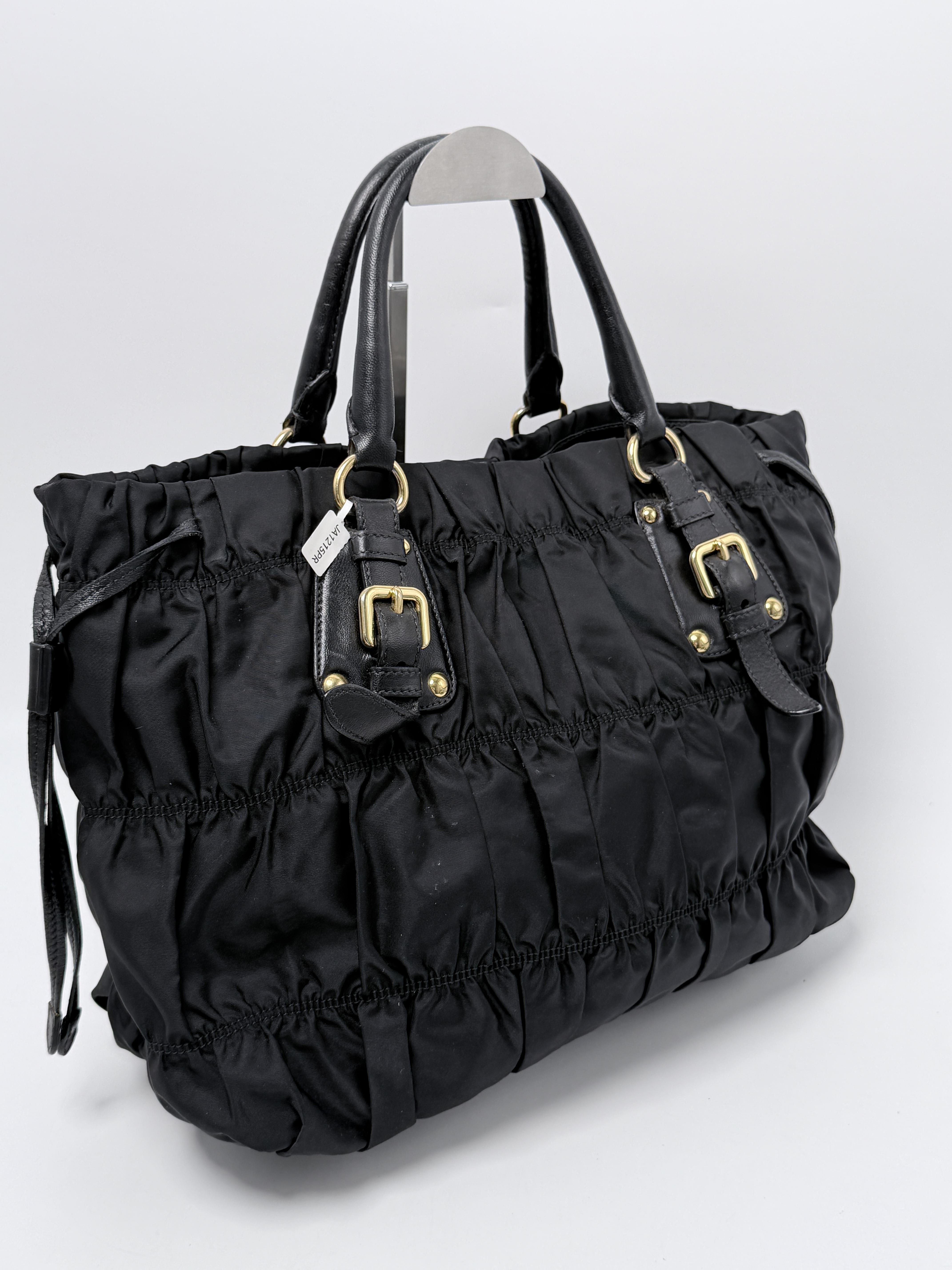 Tessuto Gaufre Black Leather 2Way Tote Bag Shoulder Handbag JA1215PR