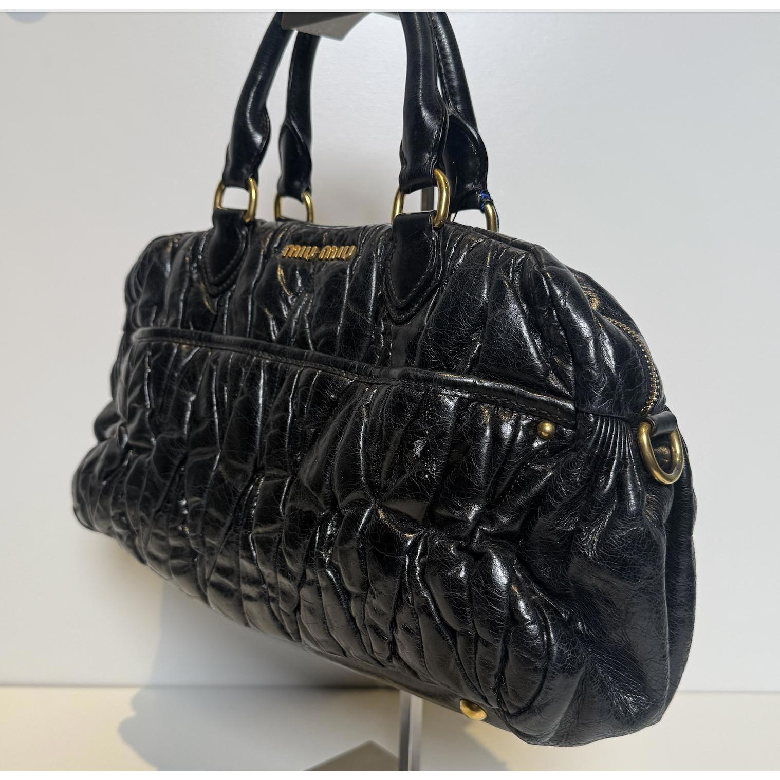 Pre-owned miu miu Leather Tote Bags Matelasse 2Way Hand Bag Shoulder Bag Black MM8JX