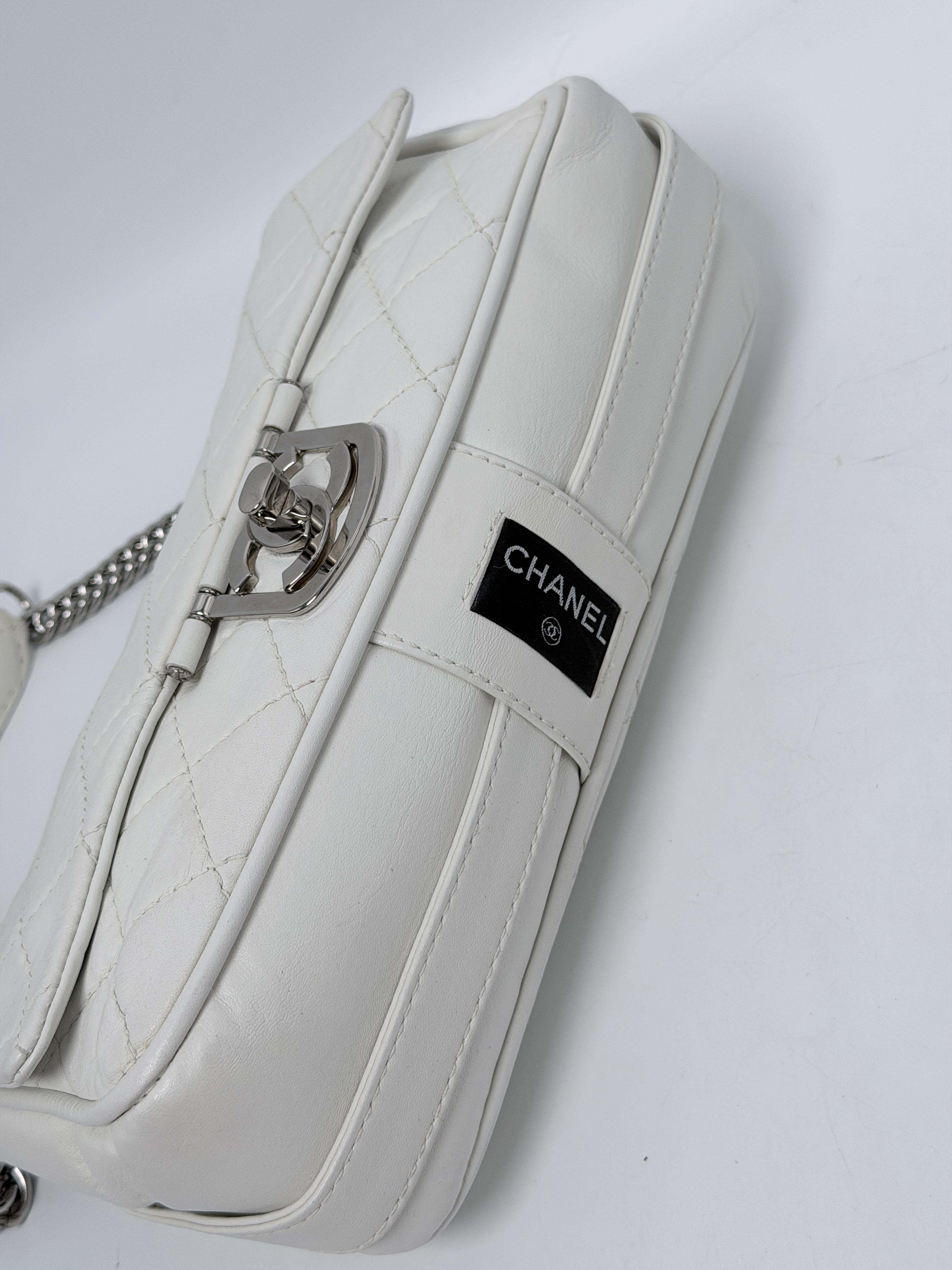 White Glazed Calfskin Icons Secret Label Flap Bag JA1238CC