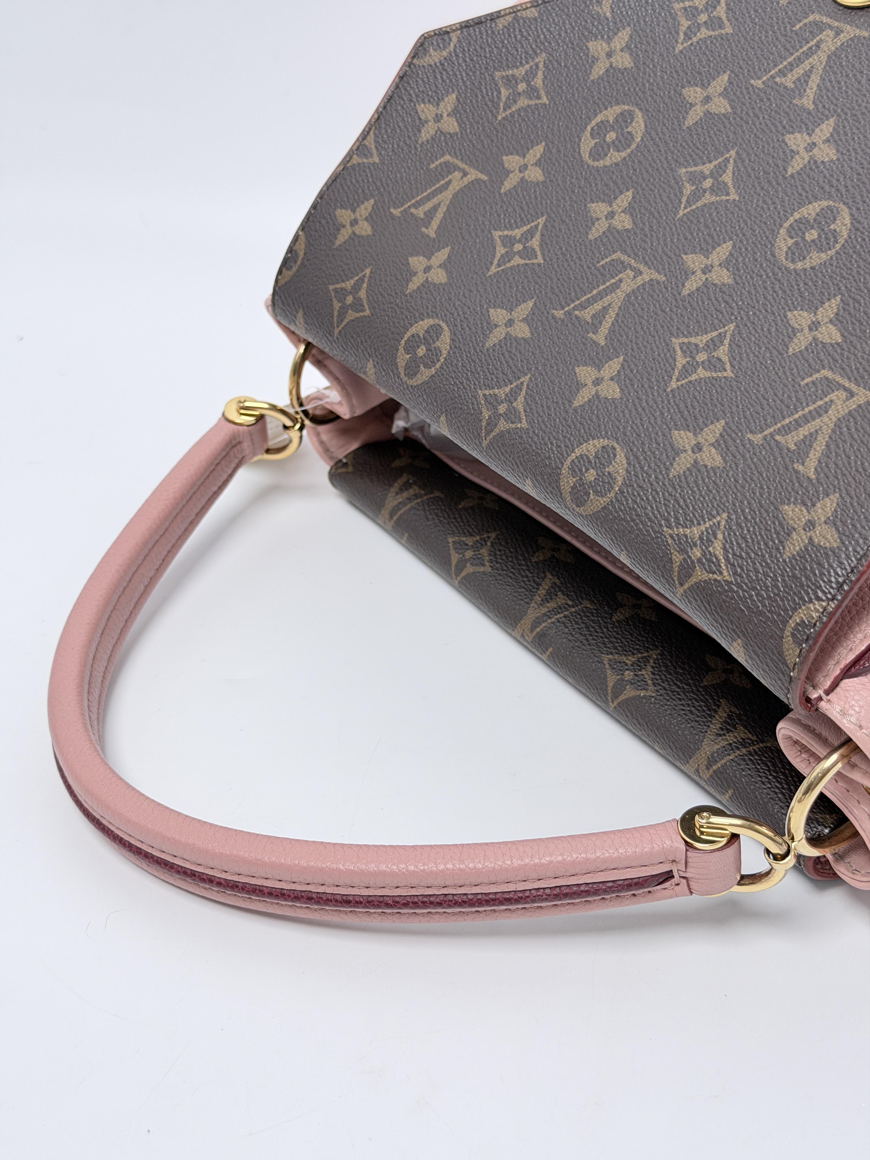 Double V Monogram & Grained Calfskin Satchel Bag Rose Ballerine ZS113LV