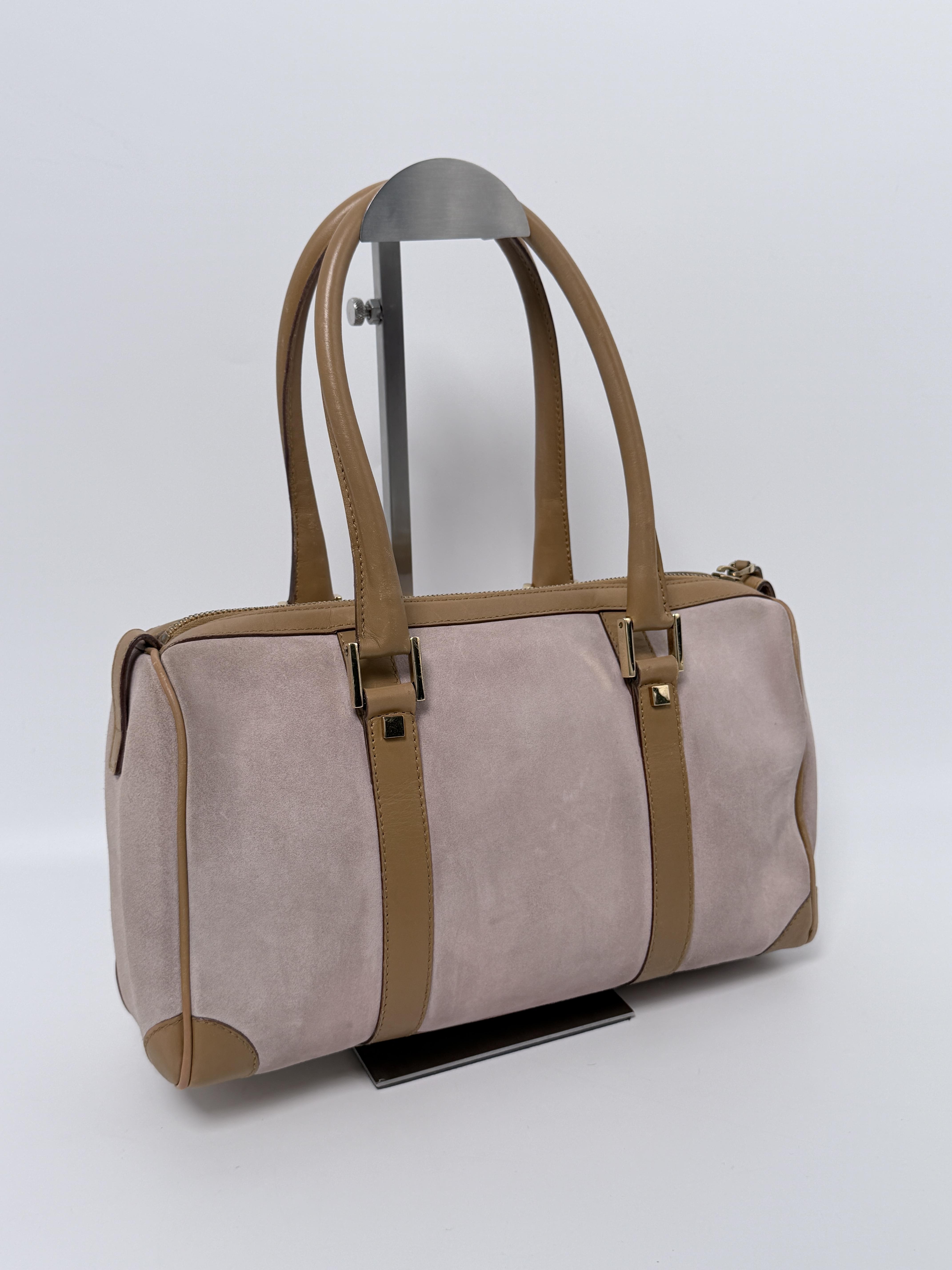 Pre-owned GUCCI Suede Shoulder Bags Pink Leather Small Boston Bag Satchel Handle Handbag JA927GG