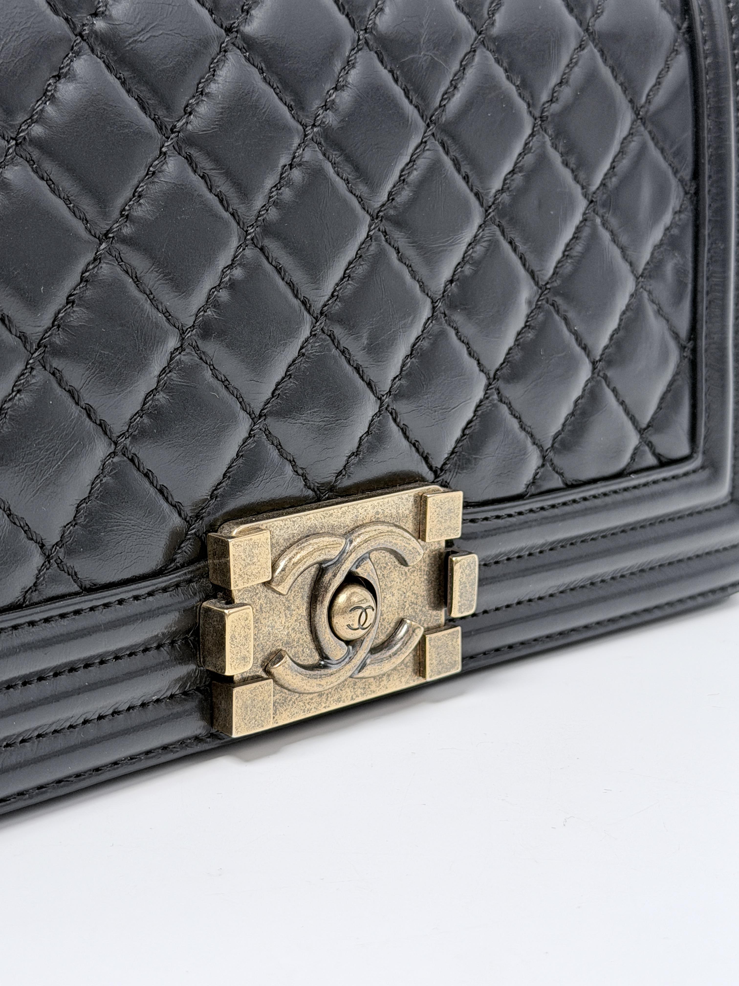 Boy Flap Bag Old Medium Black Quilted Crossbody Shoulder Handbag XU026CC