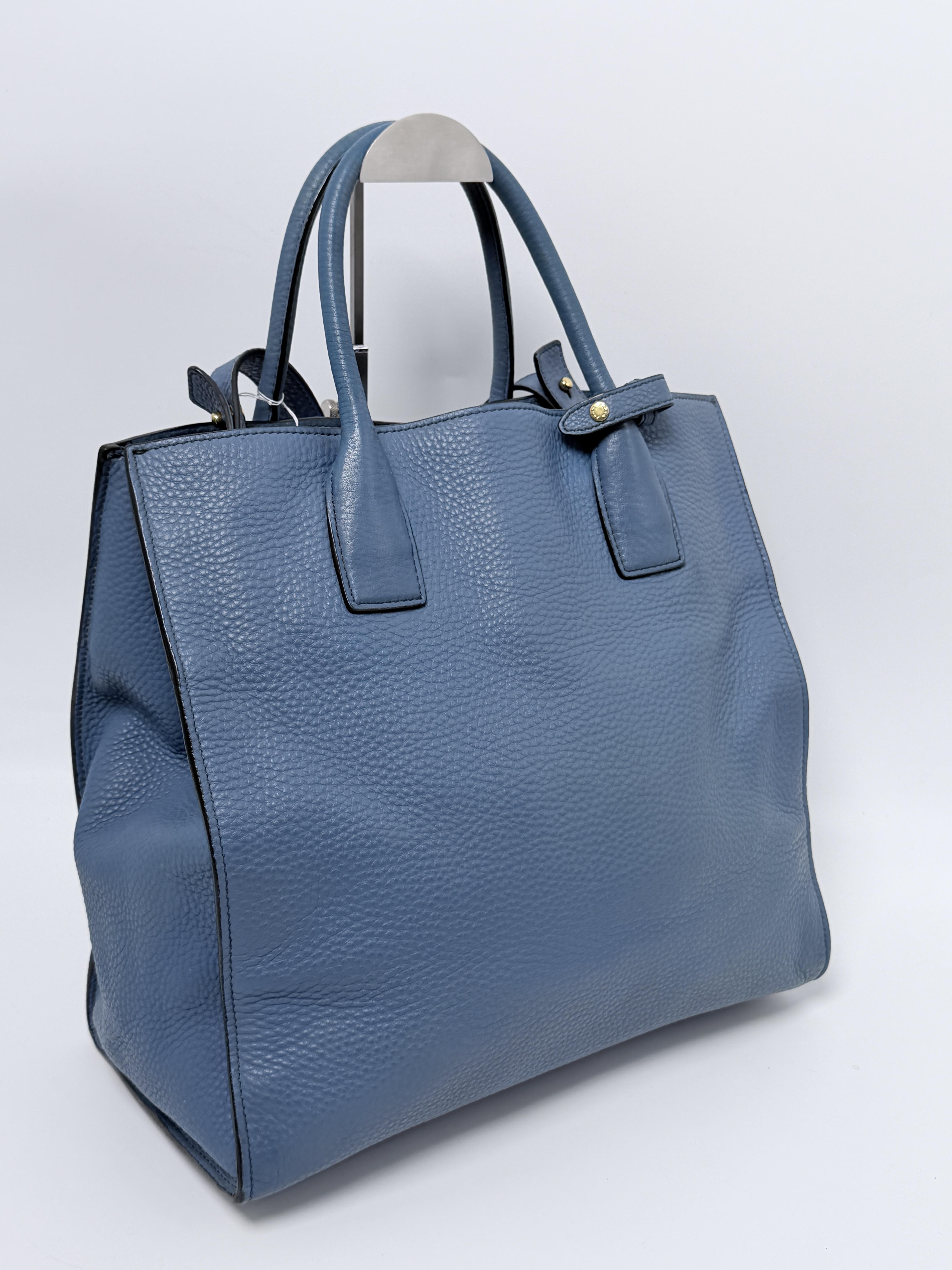Pre-owned PRADA leather Tote Bags Blue Vitello Daino Open Convertible Tote Satchel Shoulder Bag JE539PD